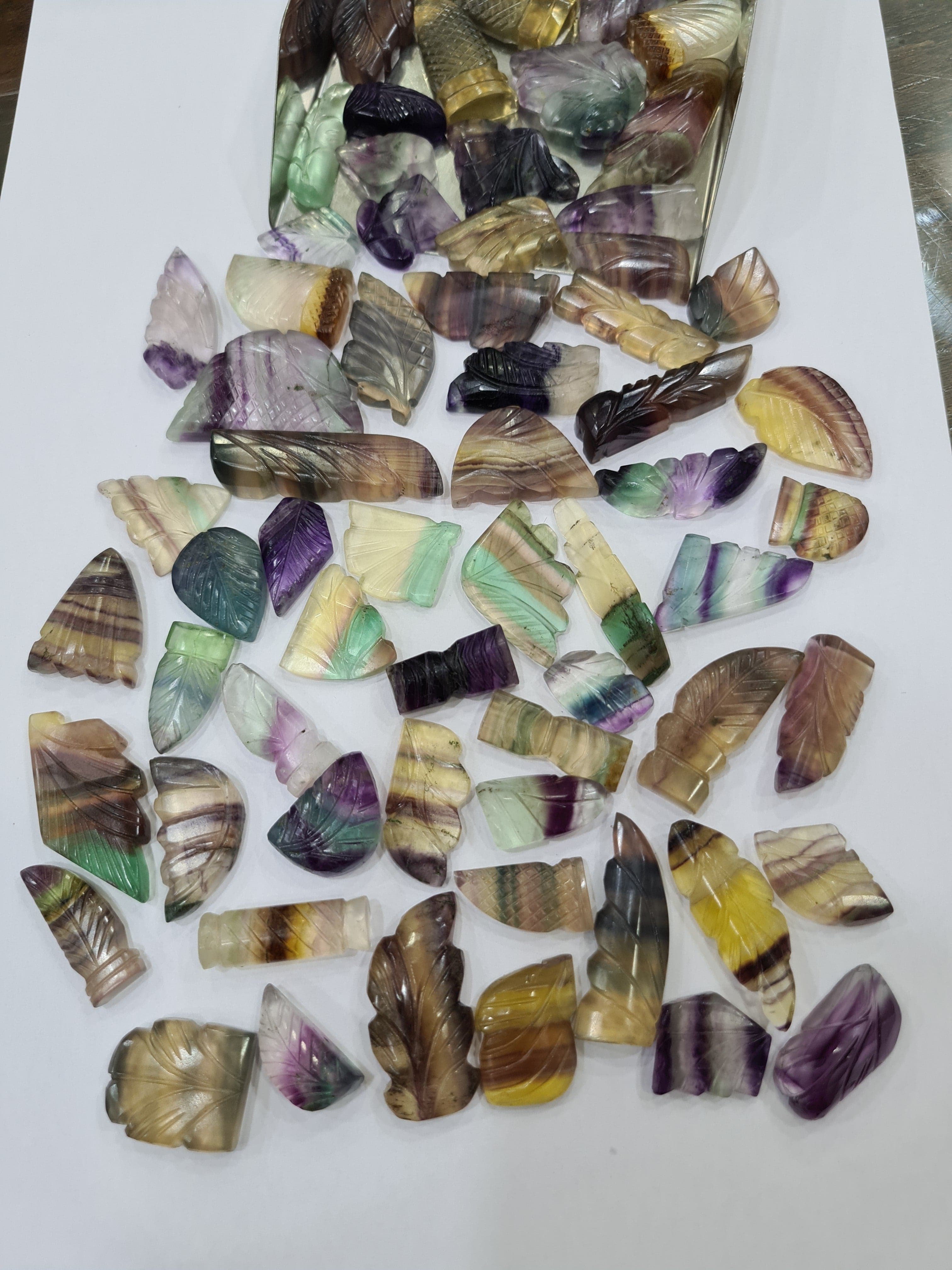 10 Pcs Floruite Carved Stones | Flat backs 25-40mm Sizes - The LabradoriteKing