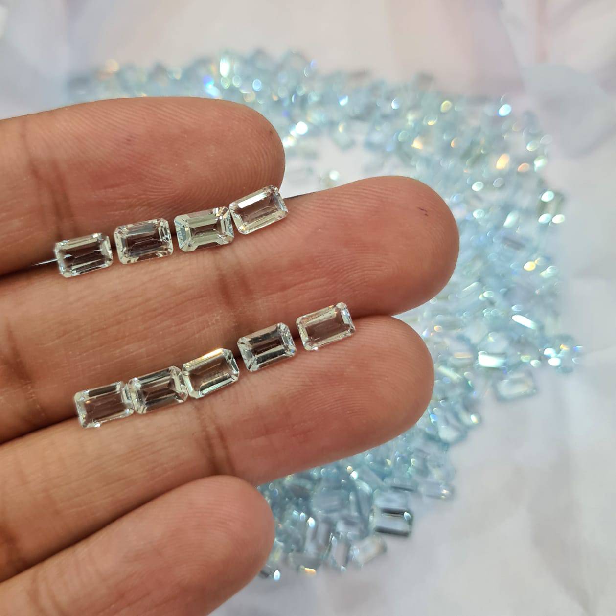 10 Pcs Natural Aquamarine Calibrated Rectangle Emerald Cut | Faceted Flawless - The LabradoriteKing