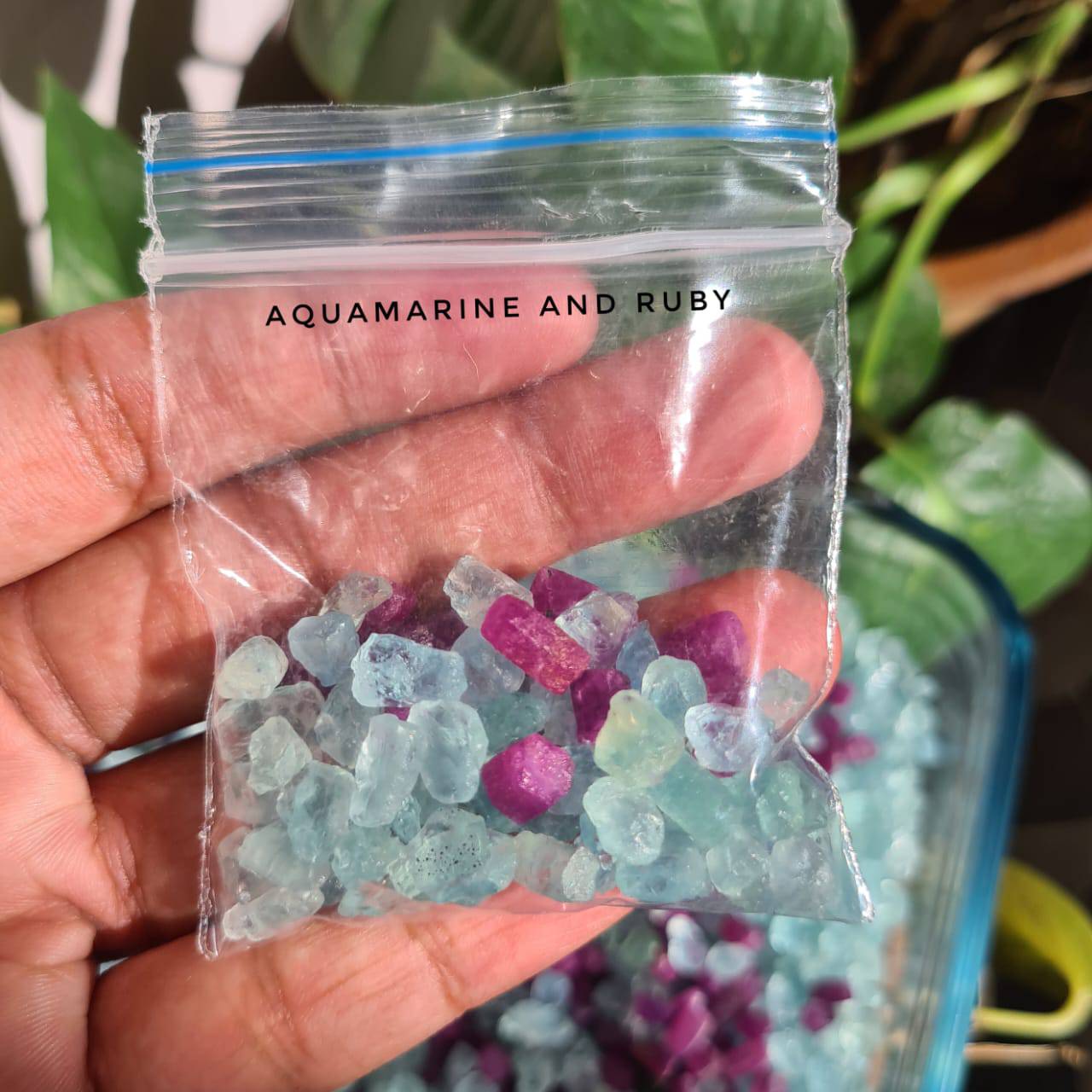 100 Cts of Aquamarine and Ruby Raw Crystals Rough - The LabradoriteKing