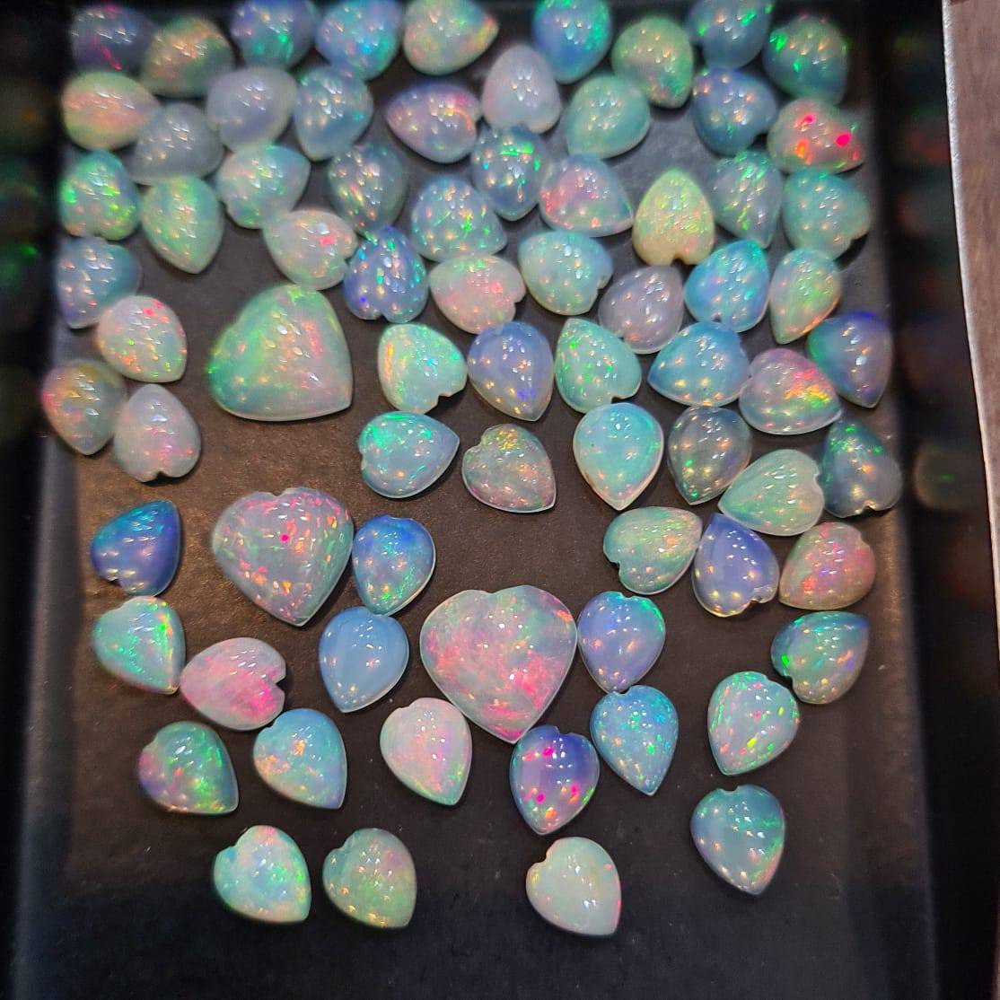 12 Pcs Natural Opal Heart 5-8mm Size | Flat Back Cabochons - The LabradoriteKing