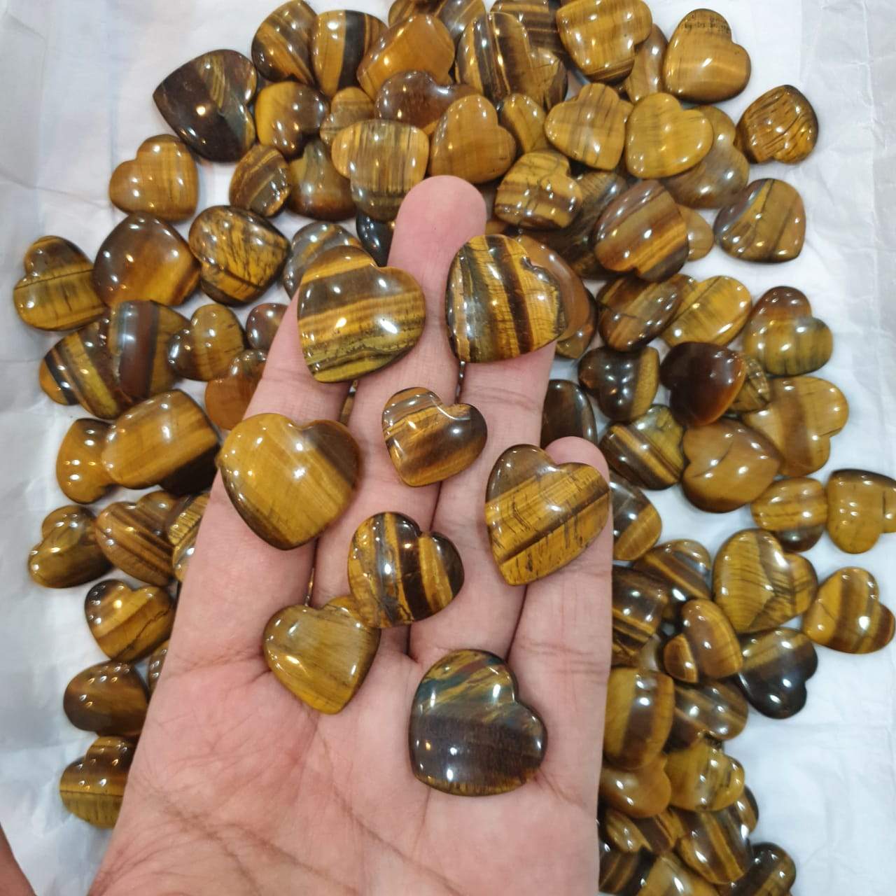 12 Pcs Tiger Eye Hearts Lot Both side Polished - The LabradoriteKing