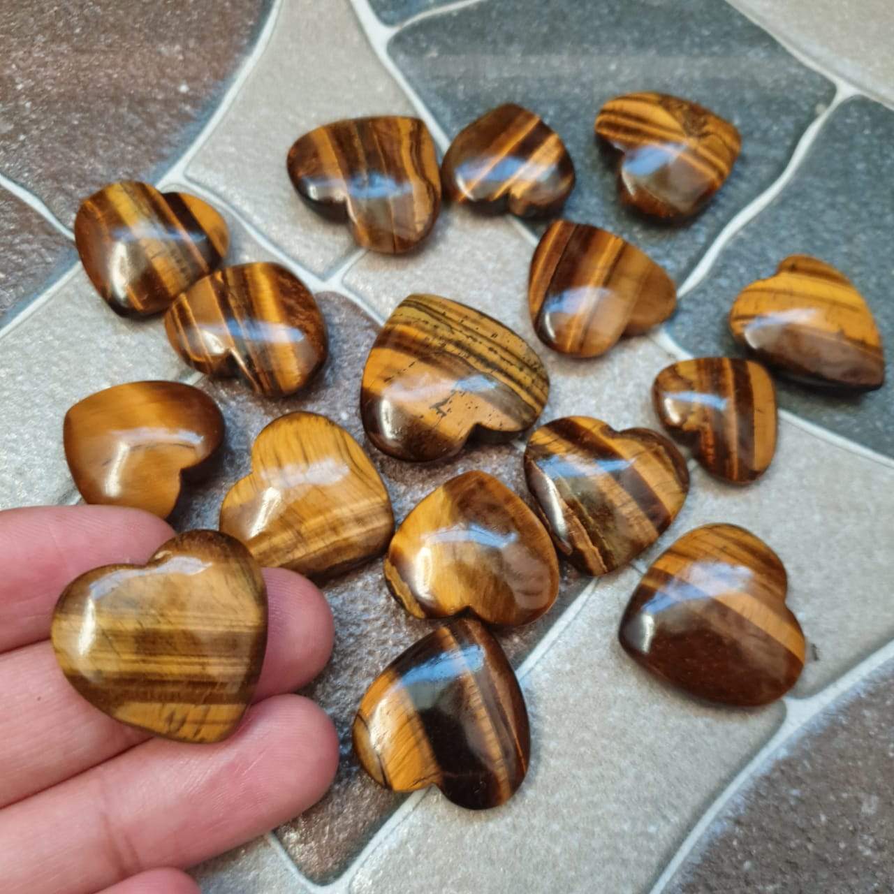12 Pcs Tiger Eye Hearts Lot Both side Polished - The LabradoriteKing