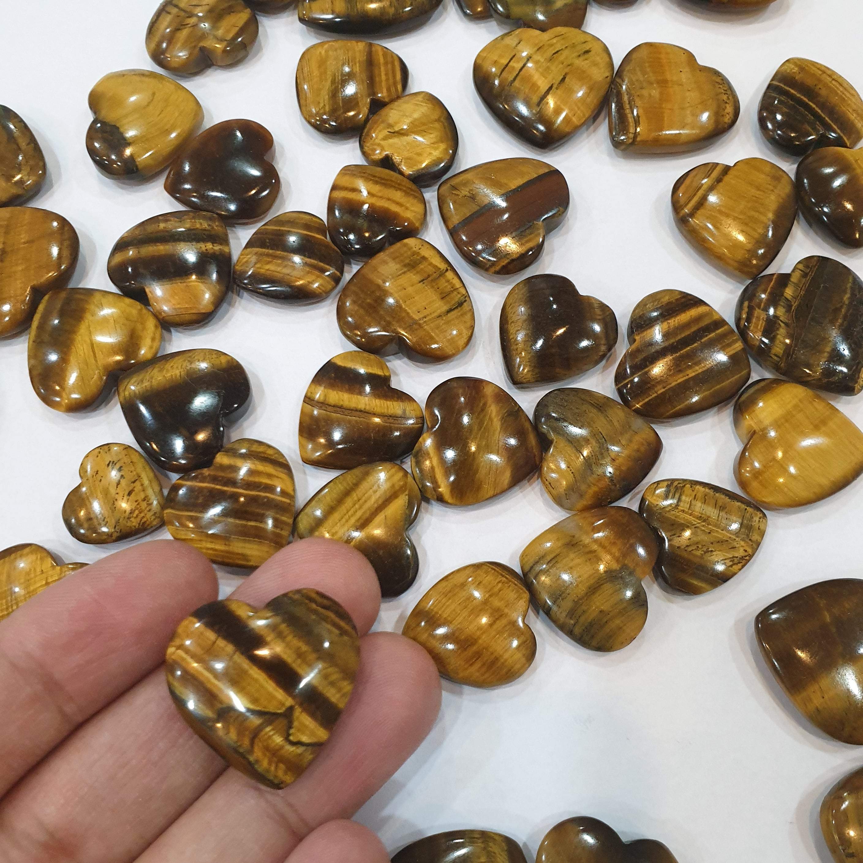 12 Pcs Tiger Eye Hearts Lot Both side Polished - The LabradoriteKing