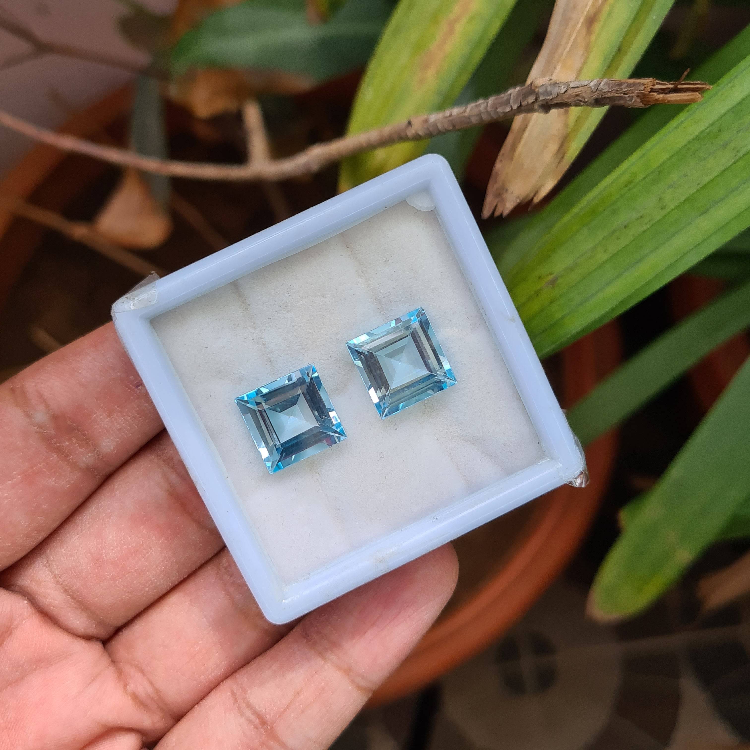 2 Pcs Natural Blue Topaz Faceted Gemstone | Size: 12mm, Squire Shape - The LabradoriteKing