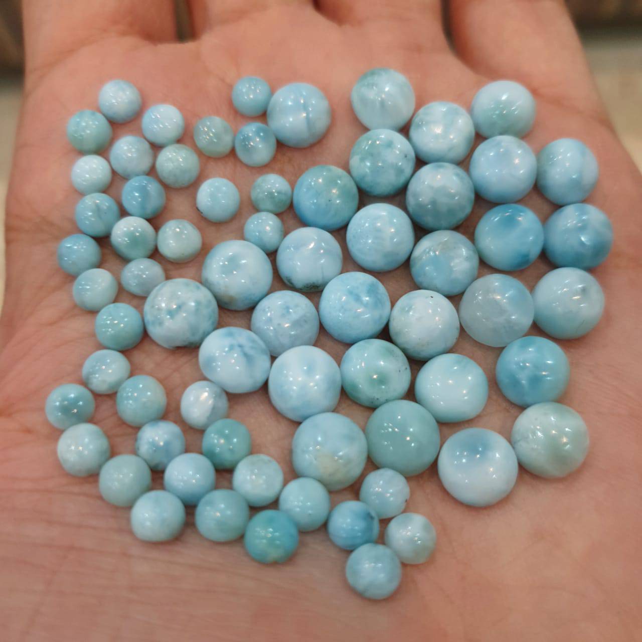 20 Pcs Larimar Cabochons | Round Calibrated Natural Cabs - The LabradoriteKing