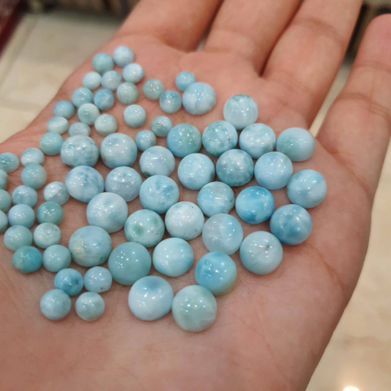 20 Pcs Larimar Cabochons | Round Calibrated Natural Cabs - The LabradoriteKing
