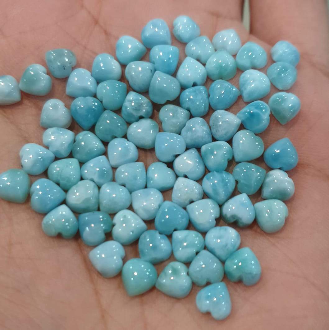 20 Pcs Larimar Heart Shape Flat Backs | 5mm Good Quality Cabochons - The LabradoriteKing
