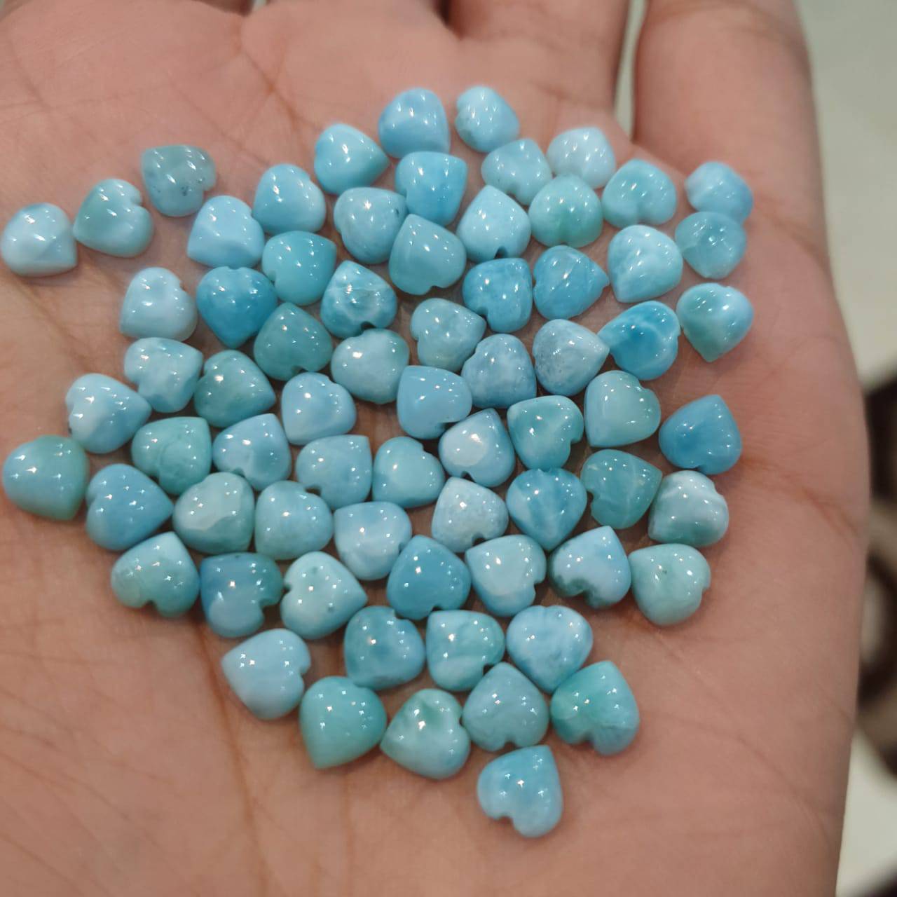 20 Pcs Larimar Heart Shape Flat Backs | 5mm Good Quality Cabochons - The LabradoriteKing