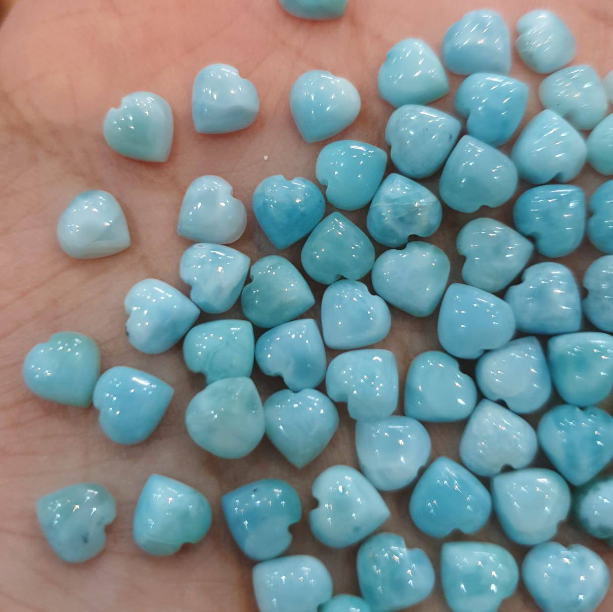 20 Pcs Larimar Heart Shape Flat Backs | 5mm Good Quality Cabochons - The LabradoriteKing