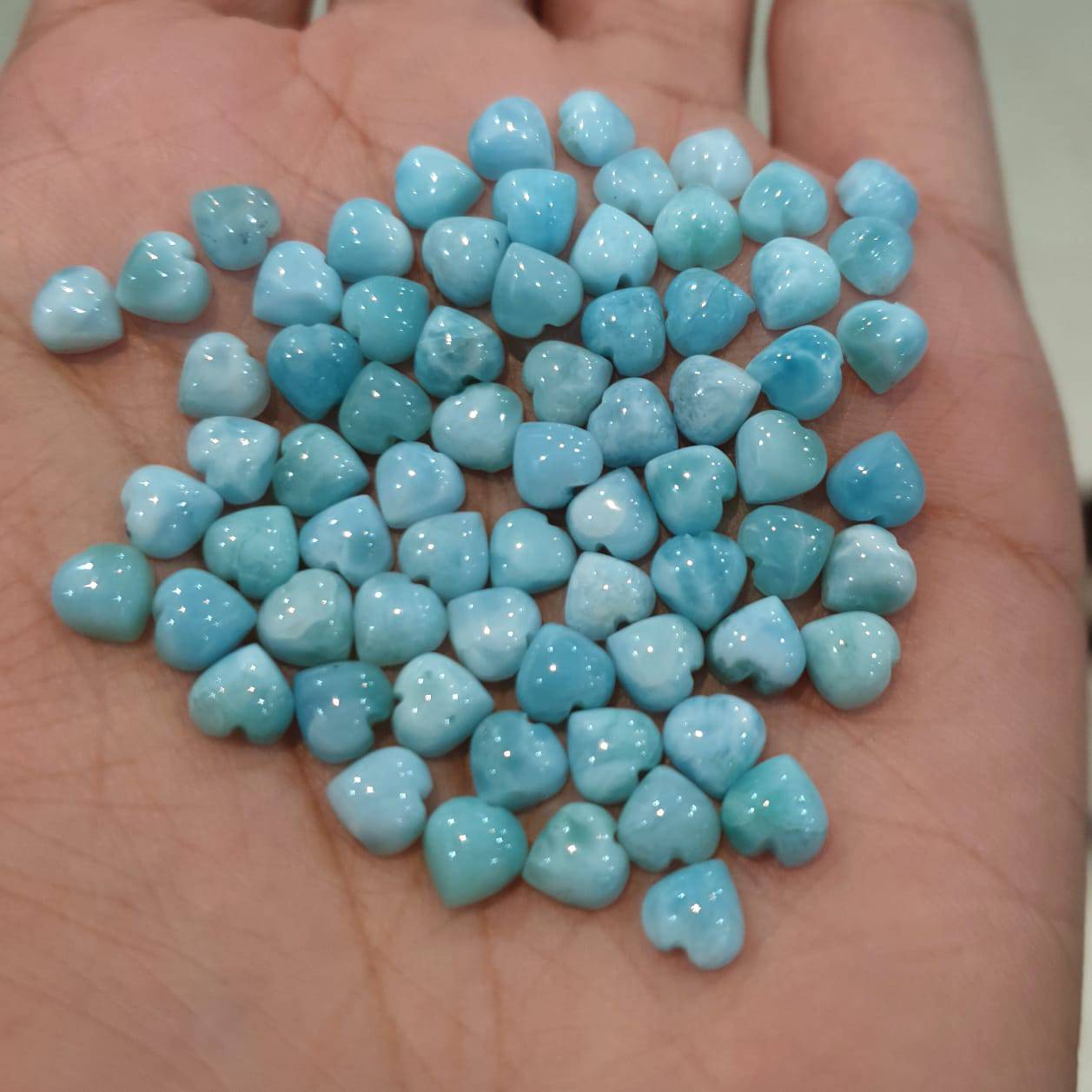 20 Pcs Larimar Heart Shape Flat Backs | 5mm Good Quality Cabochons - The LabradoriteKing