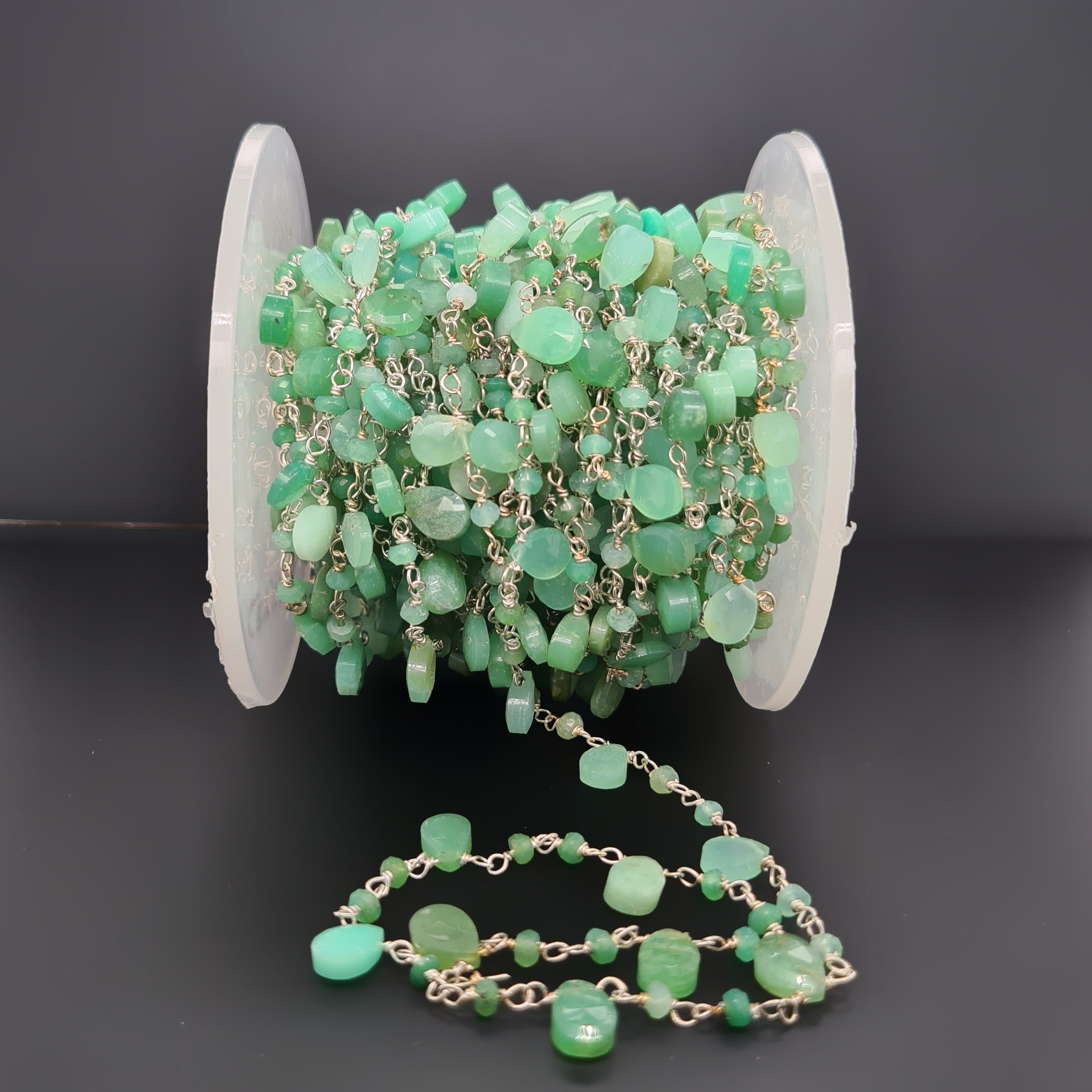 Chrysoprase Chain on 925 Sterling Silver | 3-7mm | by Length - The LabradoriteKing