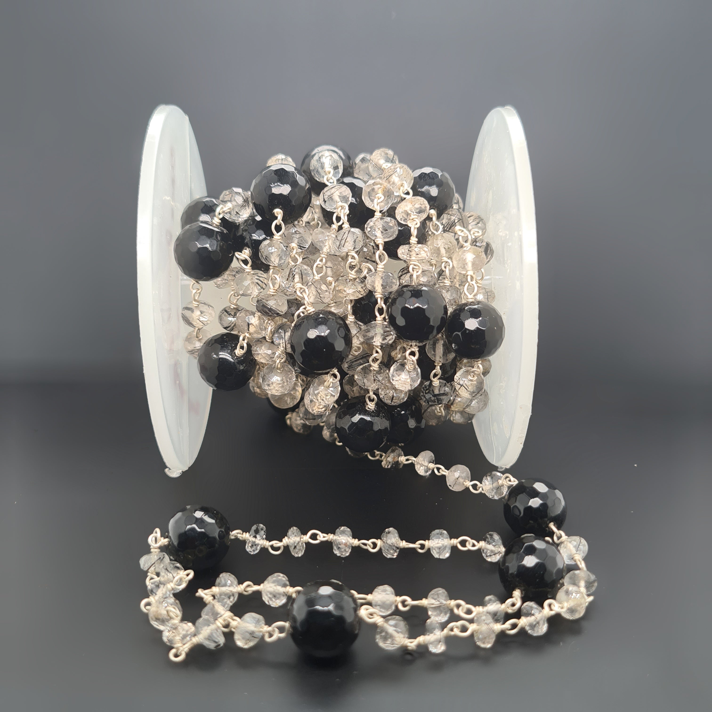 Black Rutile Black Onyx Chain on 925 Sterling Silver | 4-10mm | by Length - The LabradoriteKing