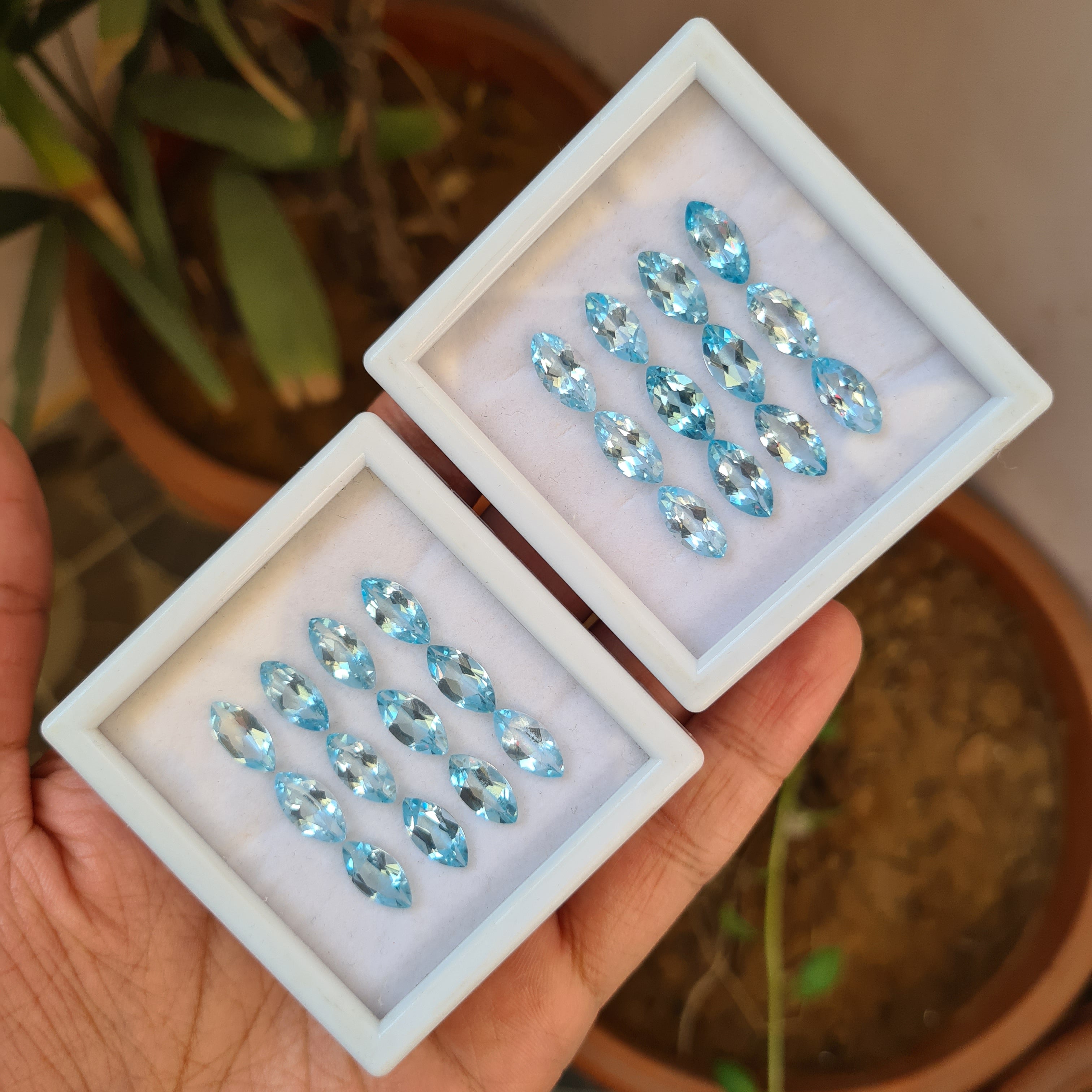 BOGO: 12 Pcs Natural Blue Topaz Faceted Gemstones | Size: 12x6mm, Marquise Shape - The LabradoriteKing