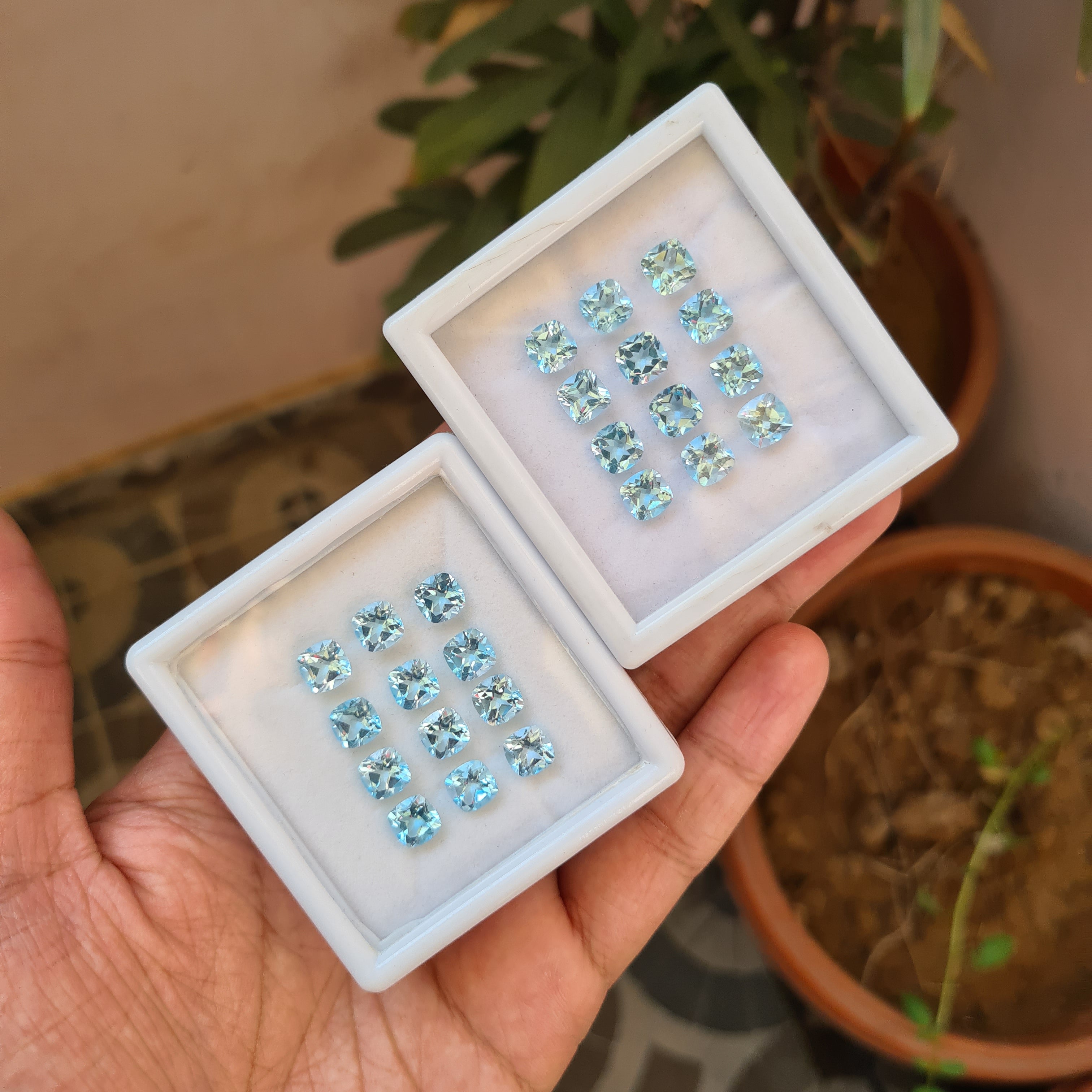 BOGO: 12 Pcs Natural Blue Topaz Faceted Gemstones | Size: 7mm , Square Shape - The LabradoriteKing