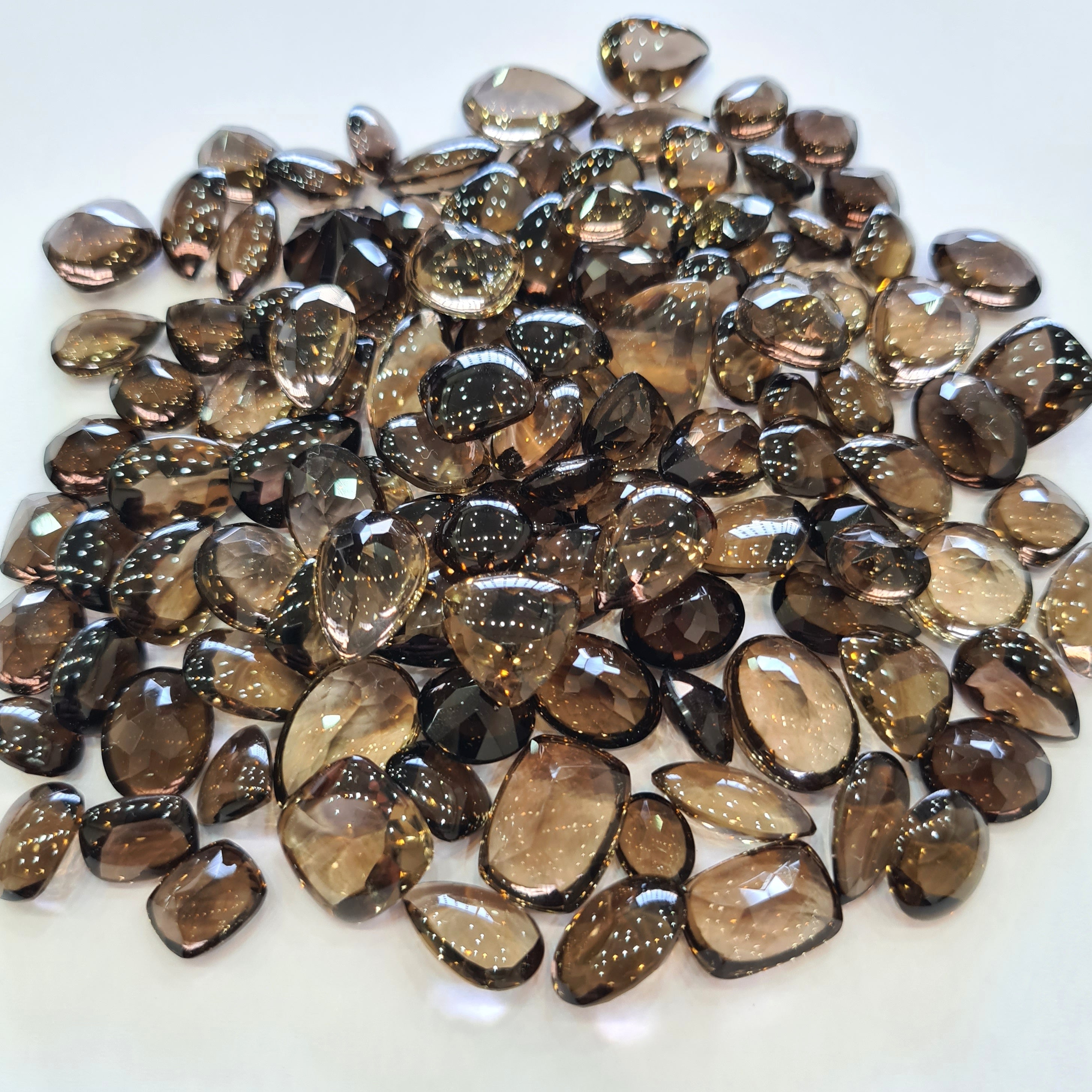 15 Pieces Natural Smoky Quartz | BUFF TOP CUT| Size: 10mm to 15mm - The LabradoriteKing