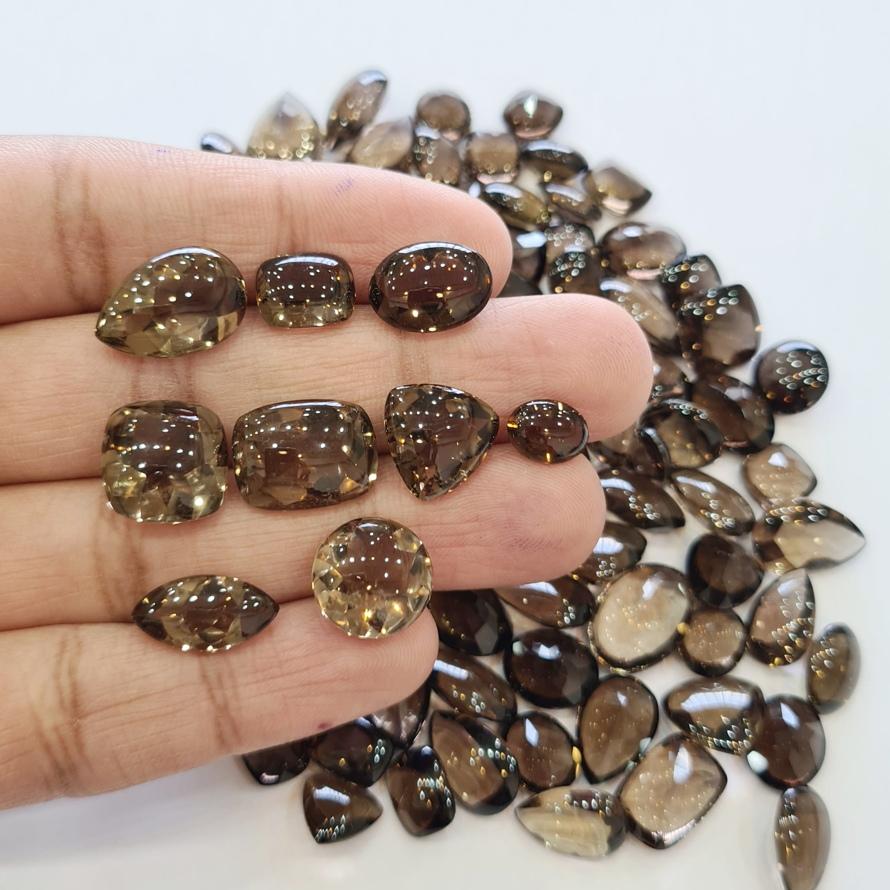 15 Pieces Natural Smoky Quartz | BUFF TOP CUT| Size: 10mm to 15mm - The LabradoriteKing