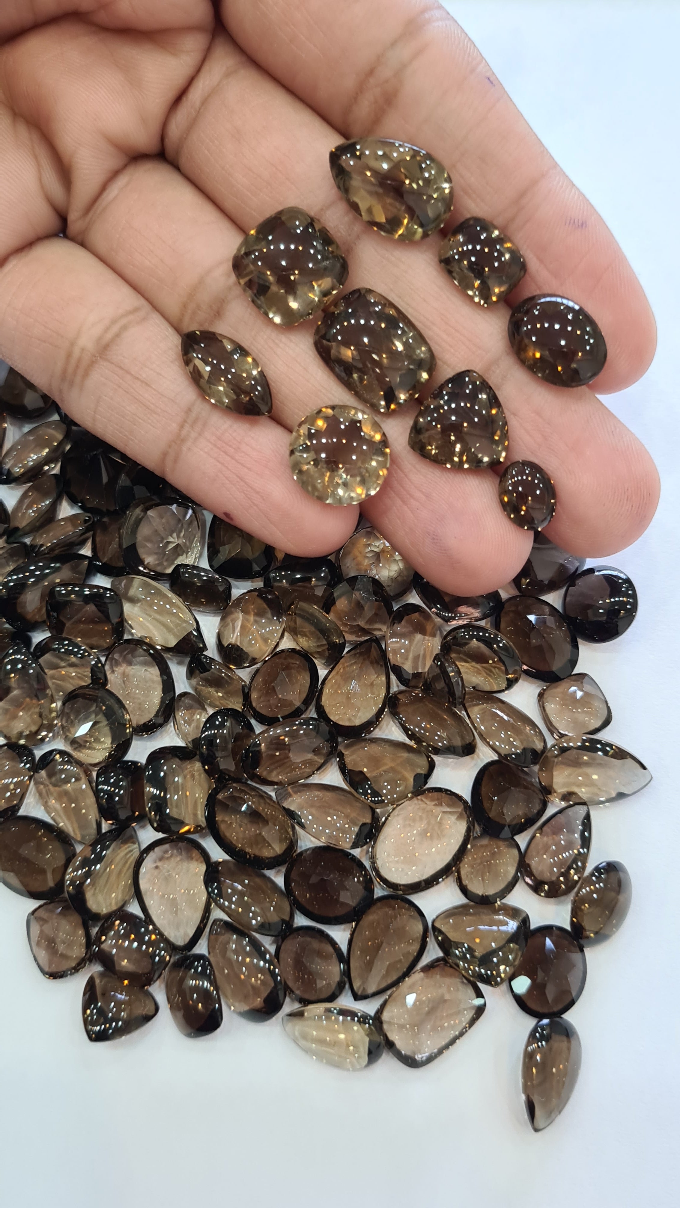 15 Pieces Natural Smoky Quartz | BUFF TOP CUT| Size: 10mm to 15mm - The LabradoriteKing