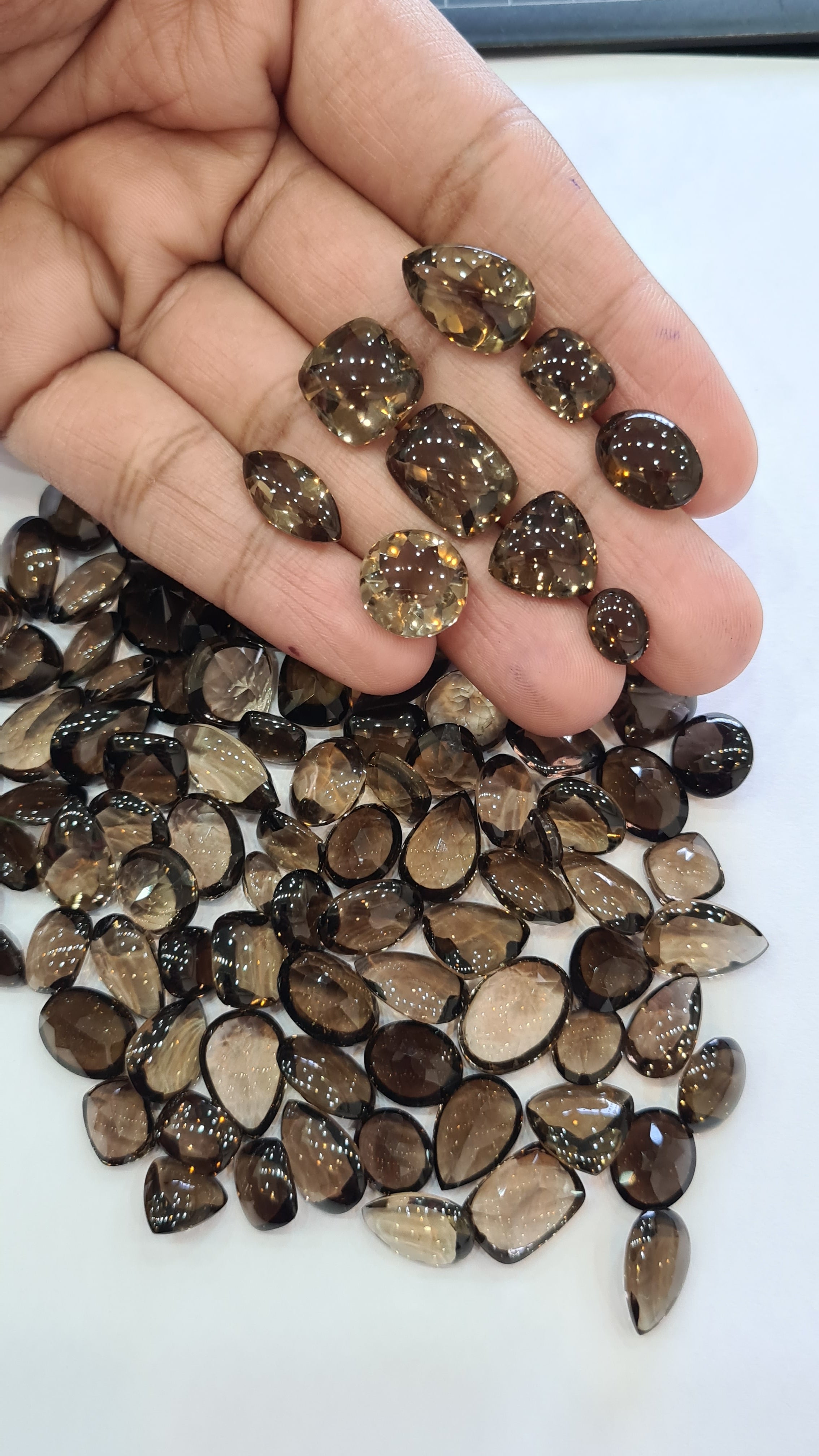 15 Pieces Natural Smoky Quartz | BUFF TOP CUT| Size: 10mm to 15mm - The LabradoriteKing