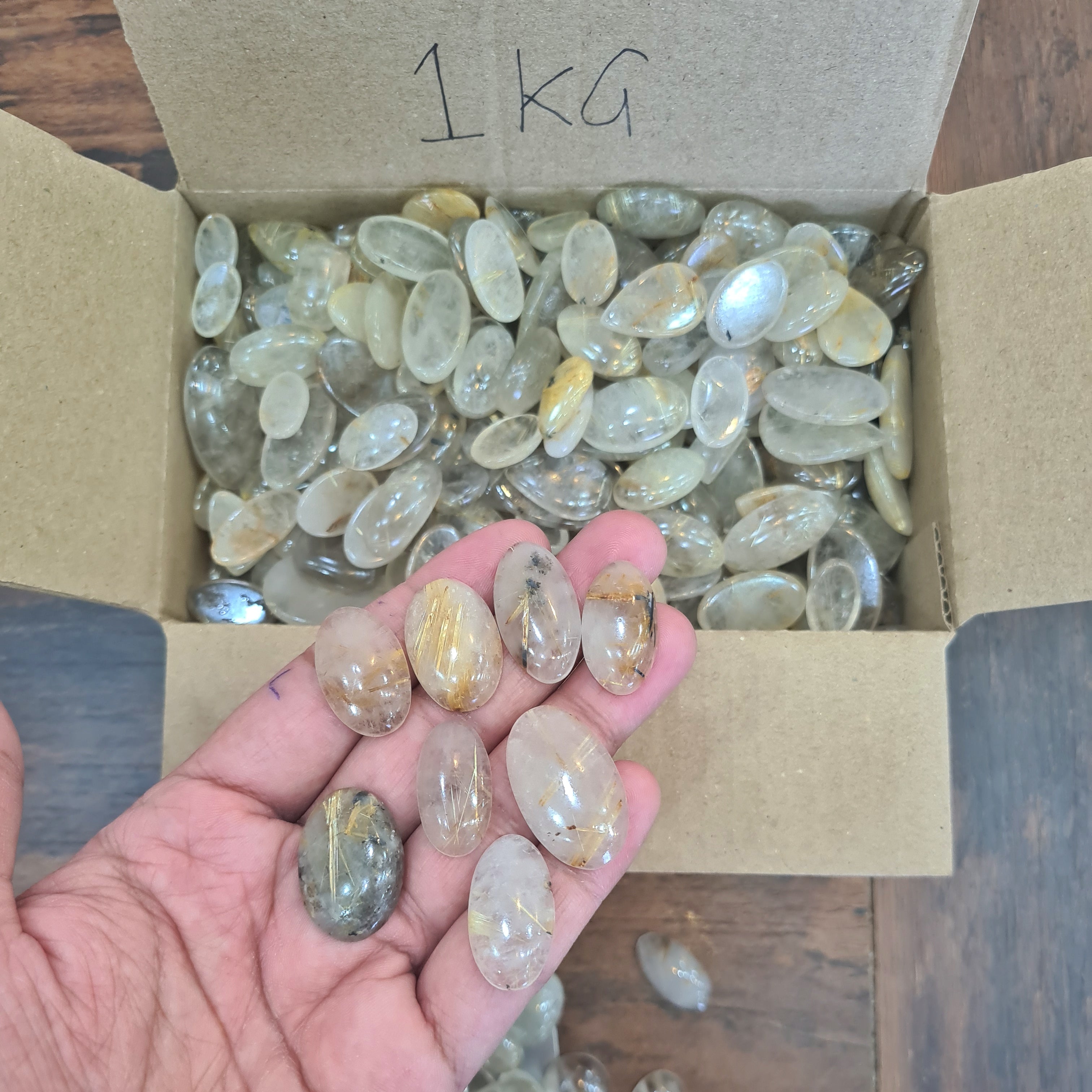 Wholesale 1Kg of Rutile Quartz Cabochon Mix Shape |  Gold and Copper - The LabradoriteKing