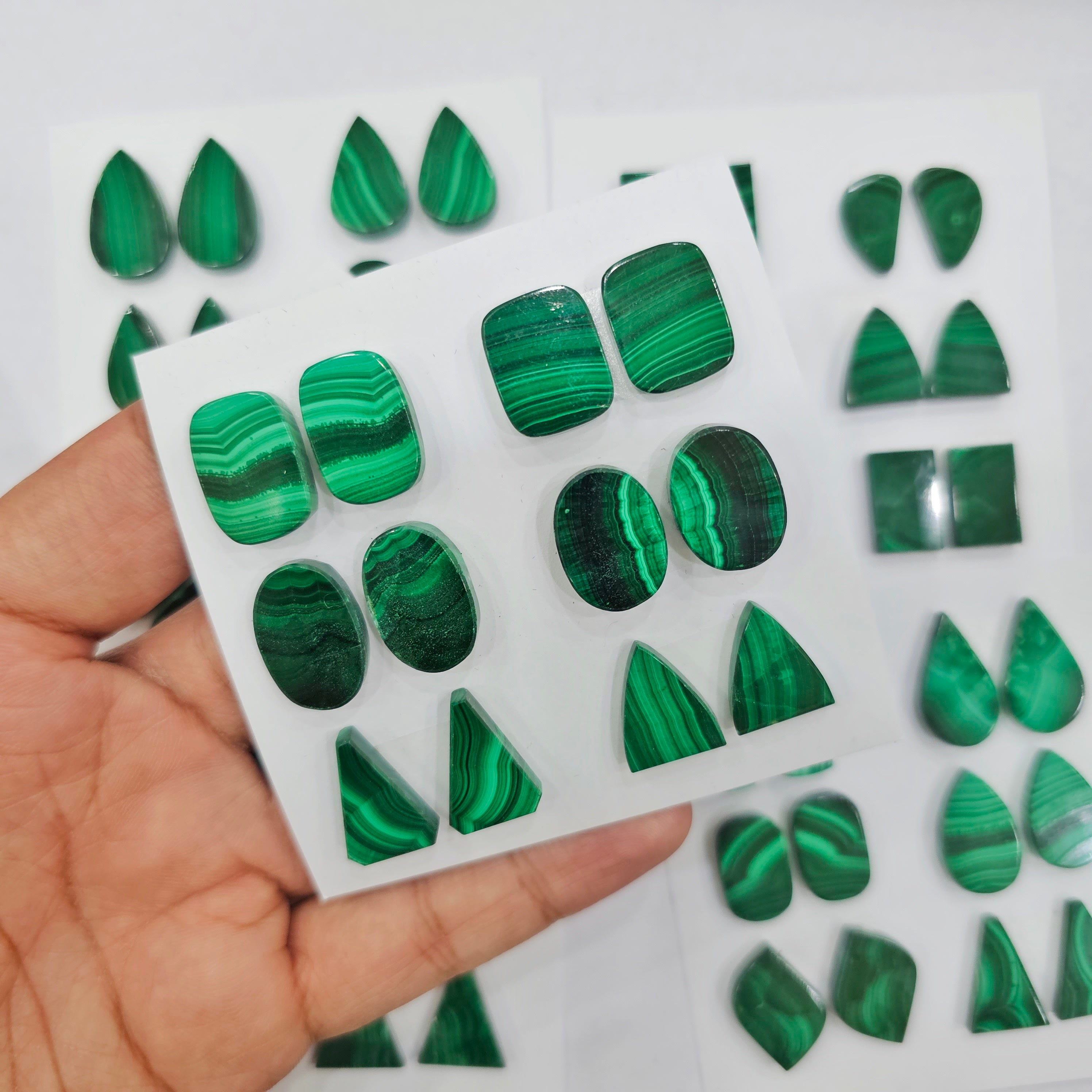 6 Pairs of Malachite Fancy cut Cabochons | 20mm - The LabradoriteKing