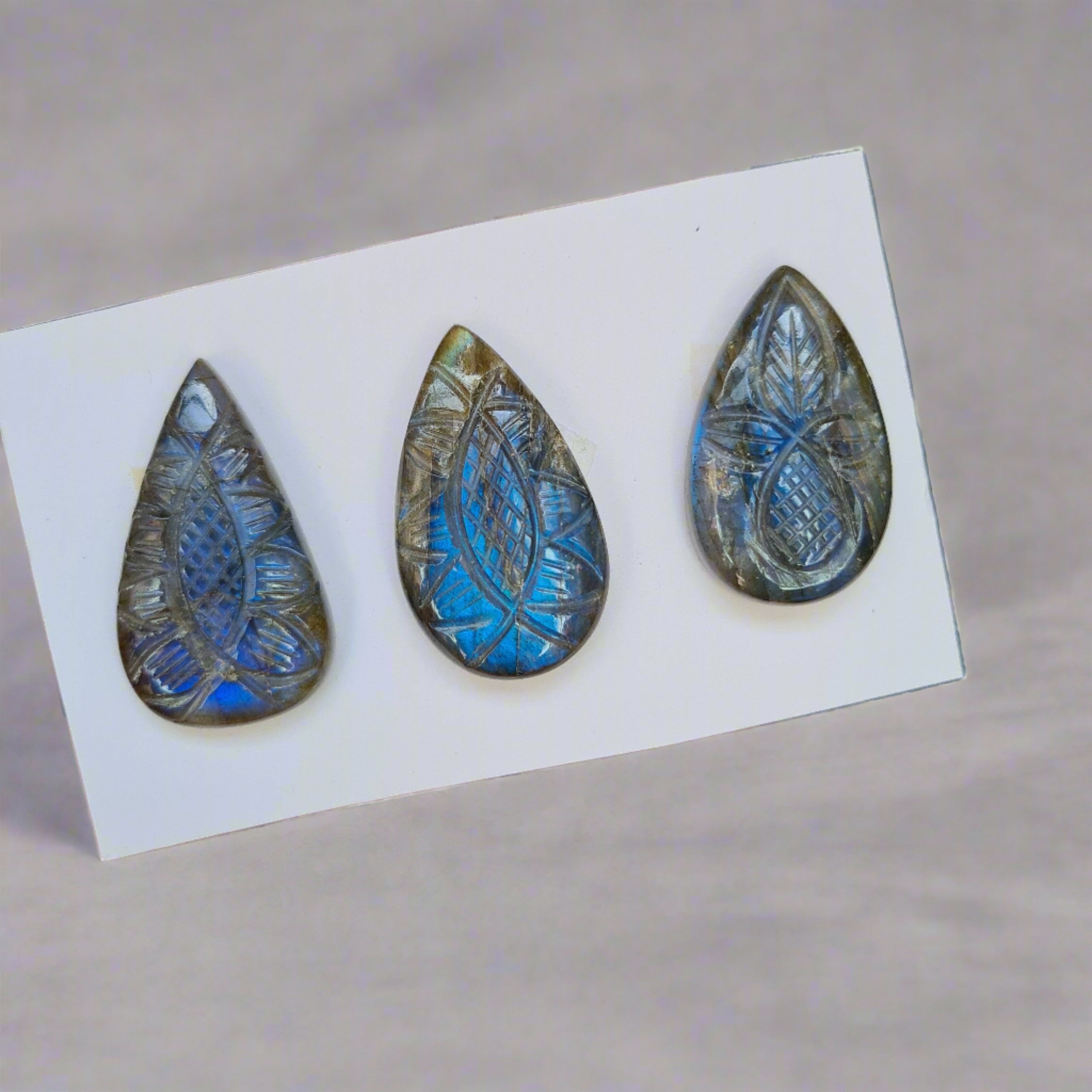 3 Pcs Natural Labradorite Carved High Quality Gemstones 31-33mm - The LabradoriteKing