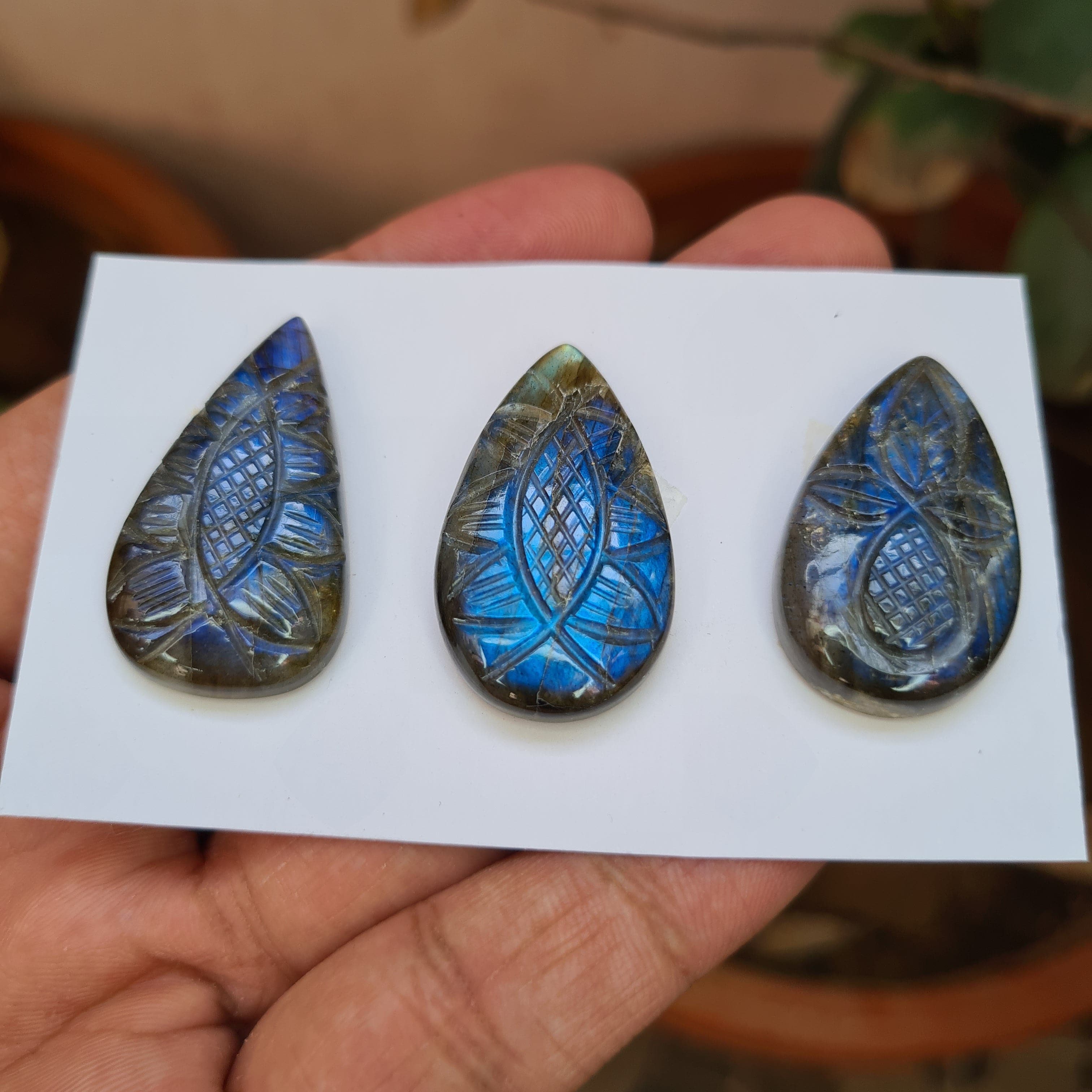 3 Pcs Natural Labradorite Carved High Quality Gemstones 31-33mm - The LabradoriteKing