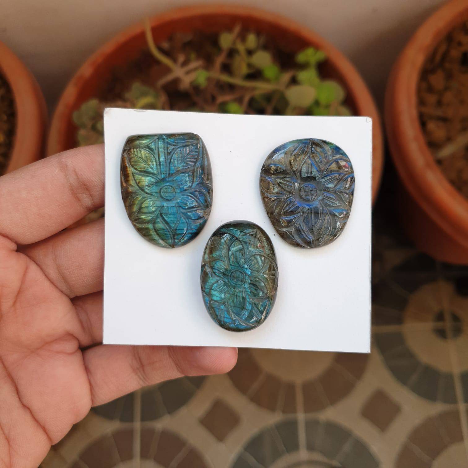 🔥 3 Pcs Natural Labradorite Gemstones | shape, Size: 34-35mm - The LabradoriteKing