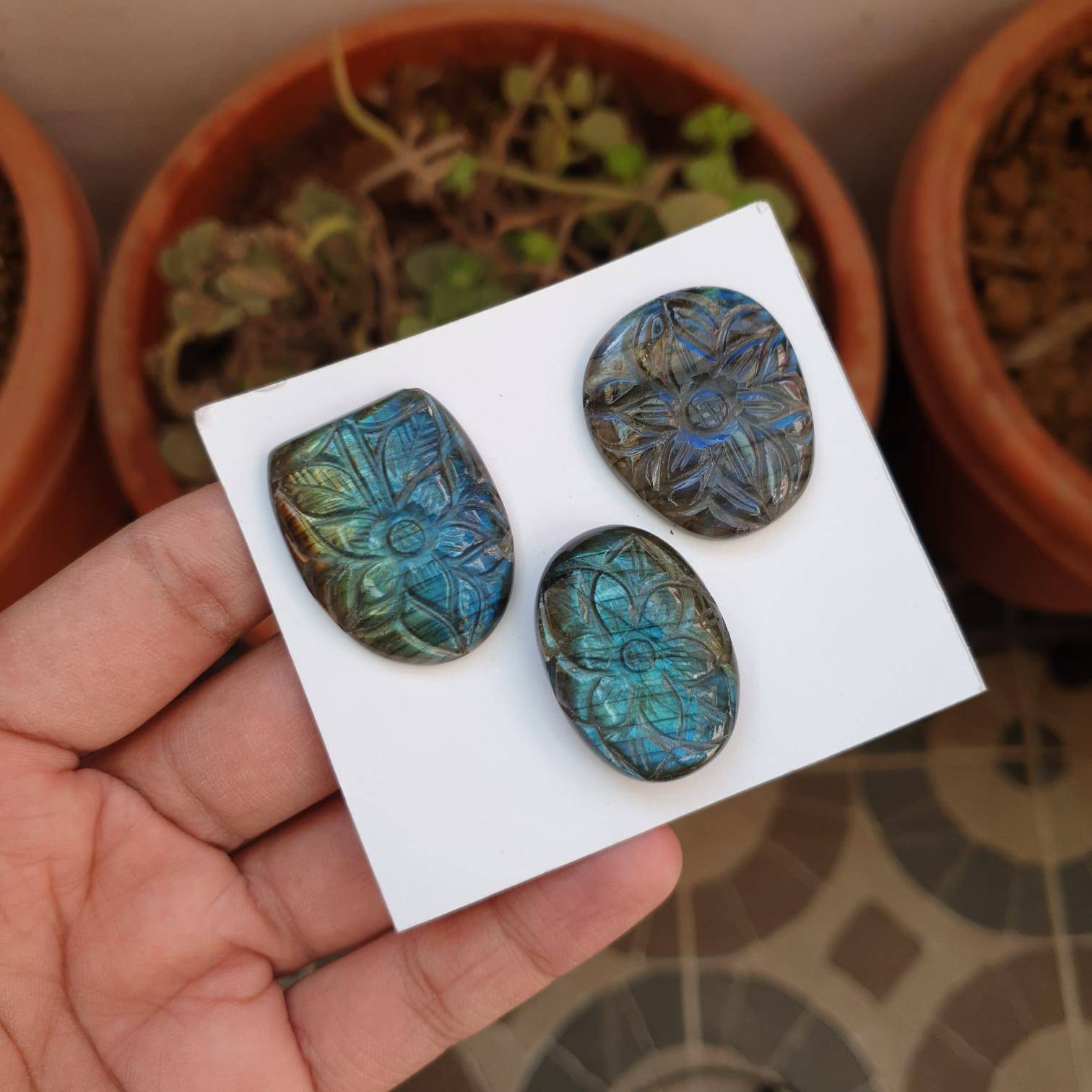 🔥 3 Pcs Natural Labradorite Gemstones | shape, Size: 34-35mm - The LabradoriteKing