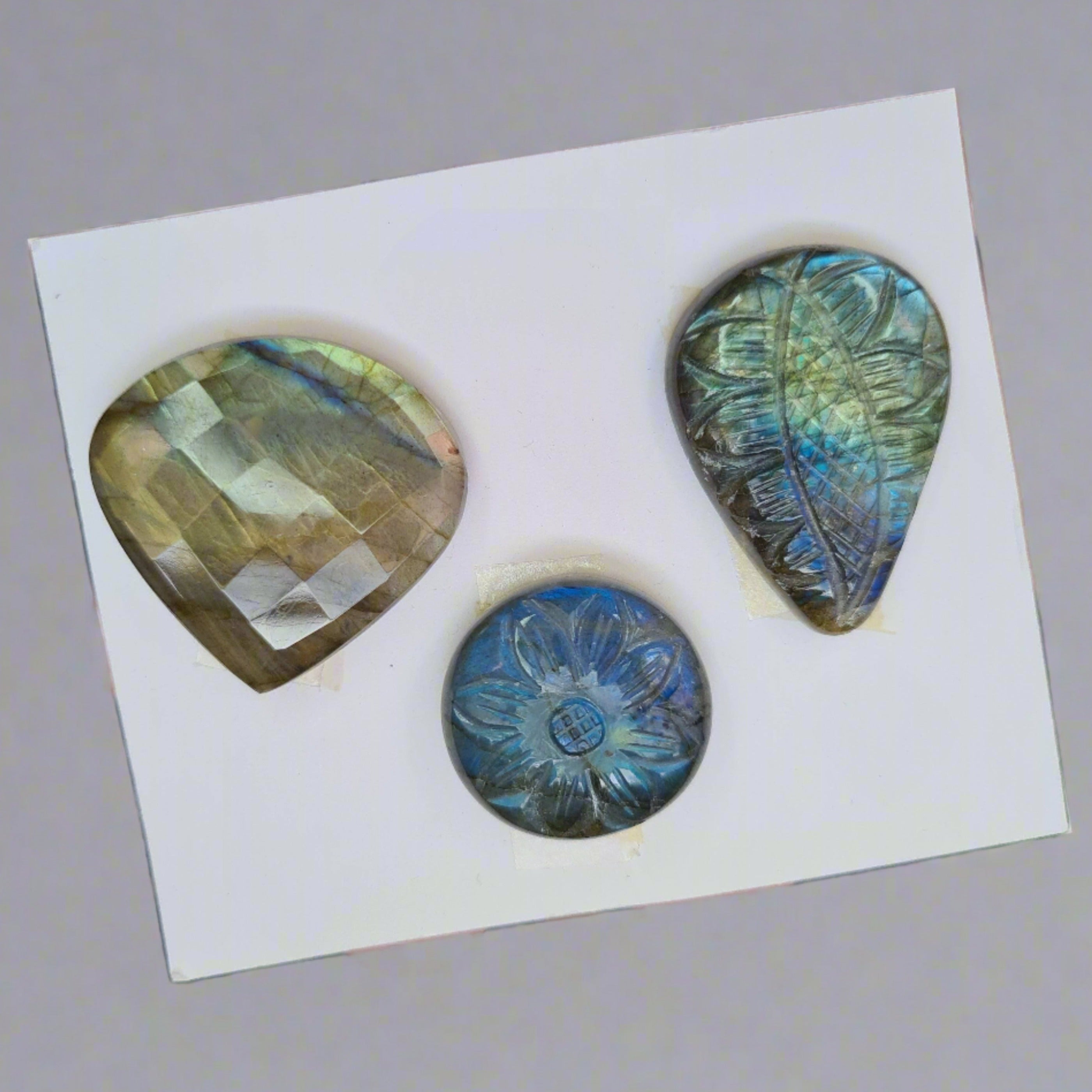 3Pcs Natural Labradorite Carved & Faceted High Quality Gemstones 24-35mm - The LabradoriteKing