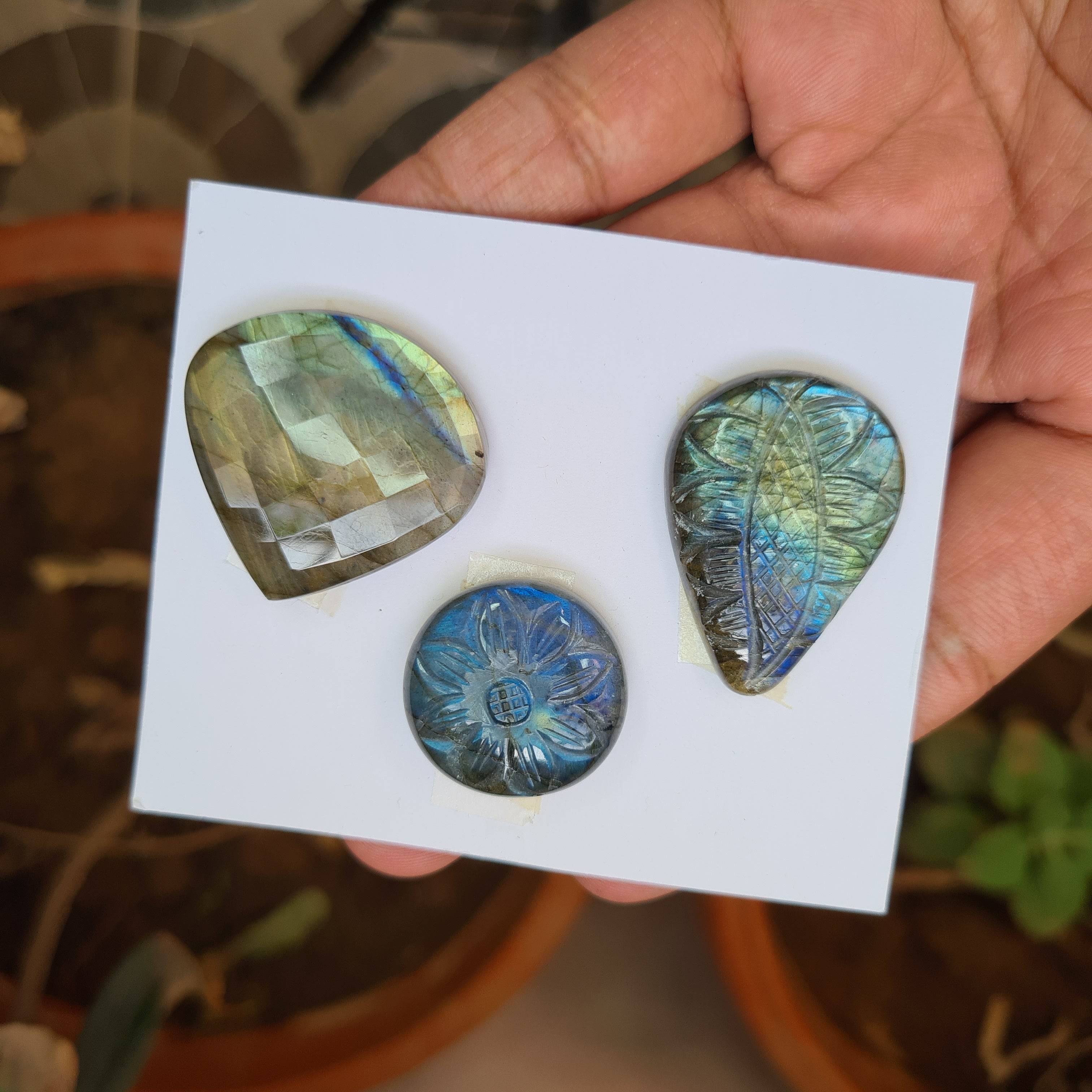 3Pcs Natural Labradorite Carved & Faceted High Quality Gemstones 24-35mm - The LabradoriteKing