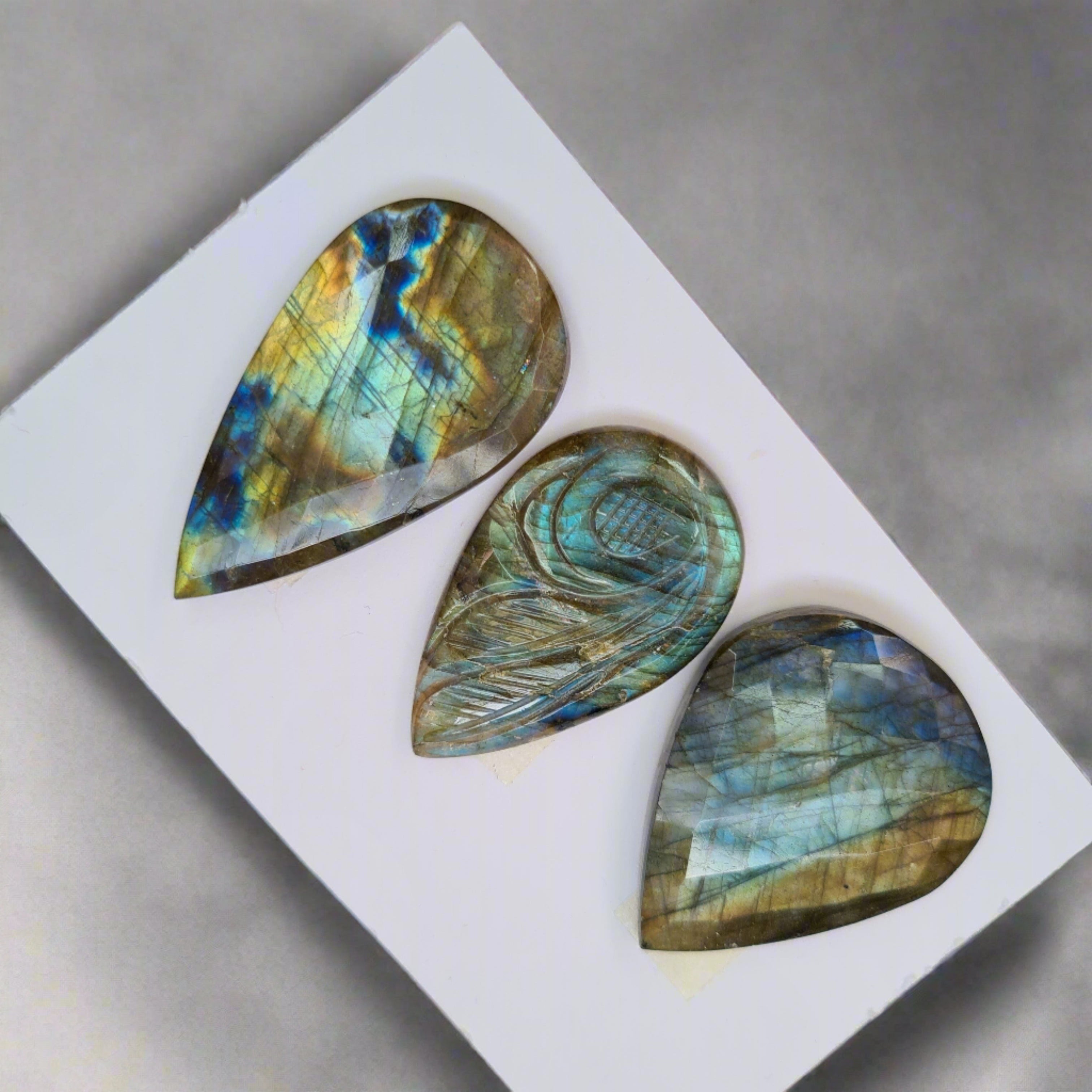 3Pcs Natural Labradorite Faceted & Carved High Quality Gemstones 40-47mm - The LabradoriteKing