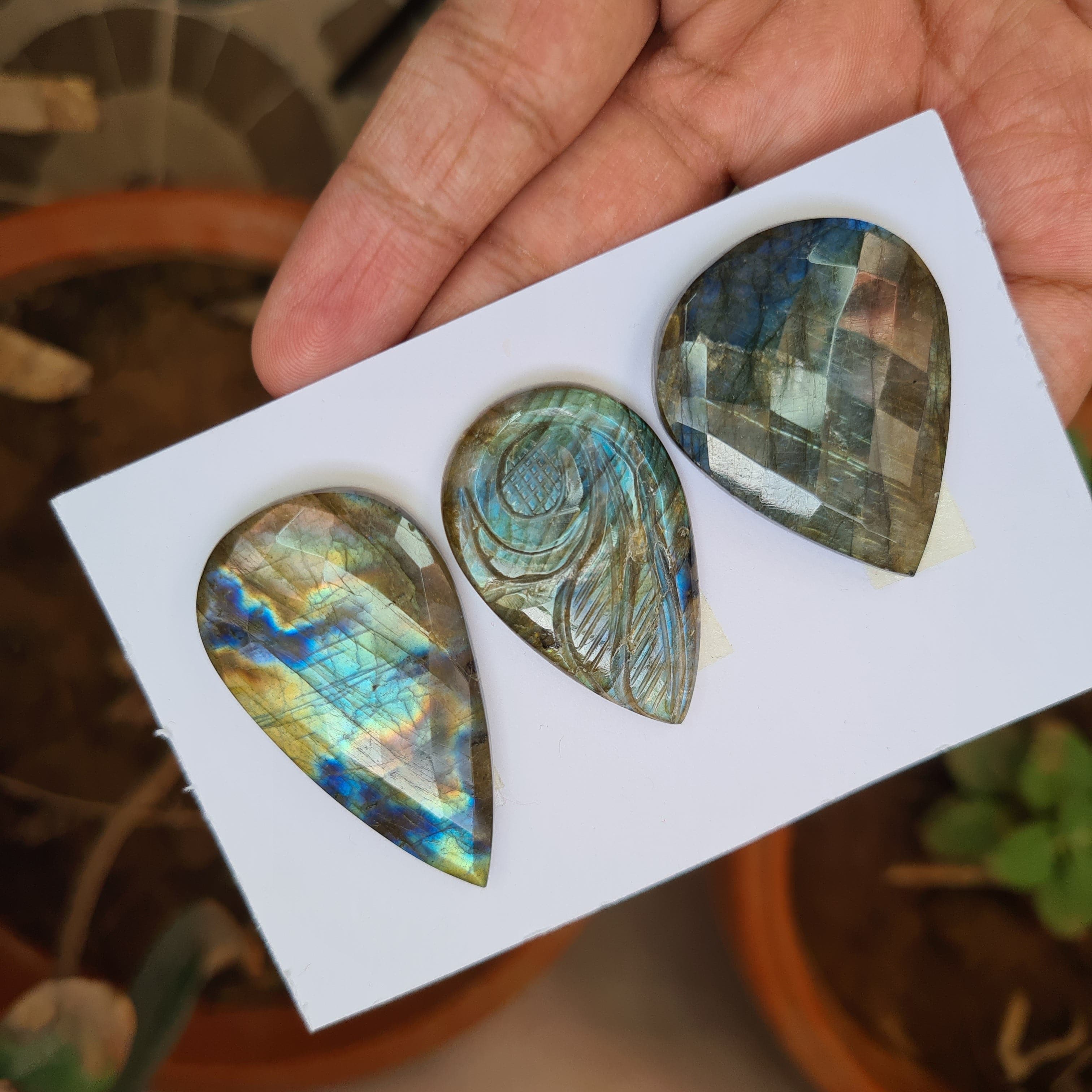 3Pcs Natural Labradorite Faceted & Carved High Quality Gemstones 40-47mm - The LabradoriteKing