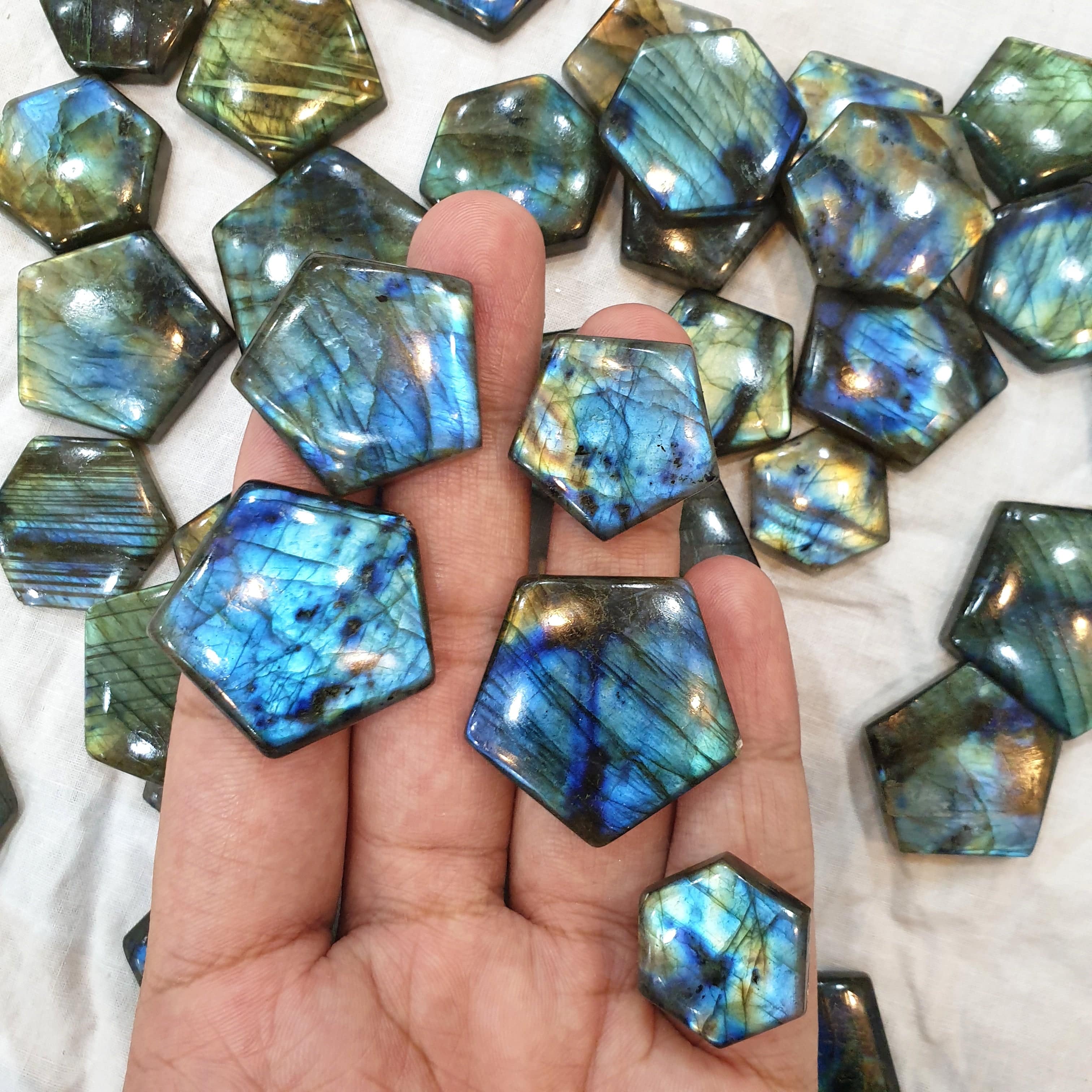 5 Pcs Star Natural Labradorites Flat Backs BIG SIZE Brilliant Hue - The LabradoriteKing