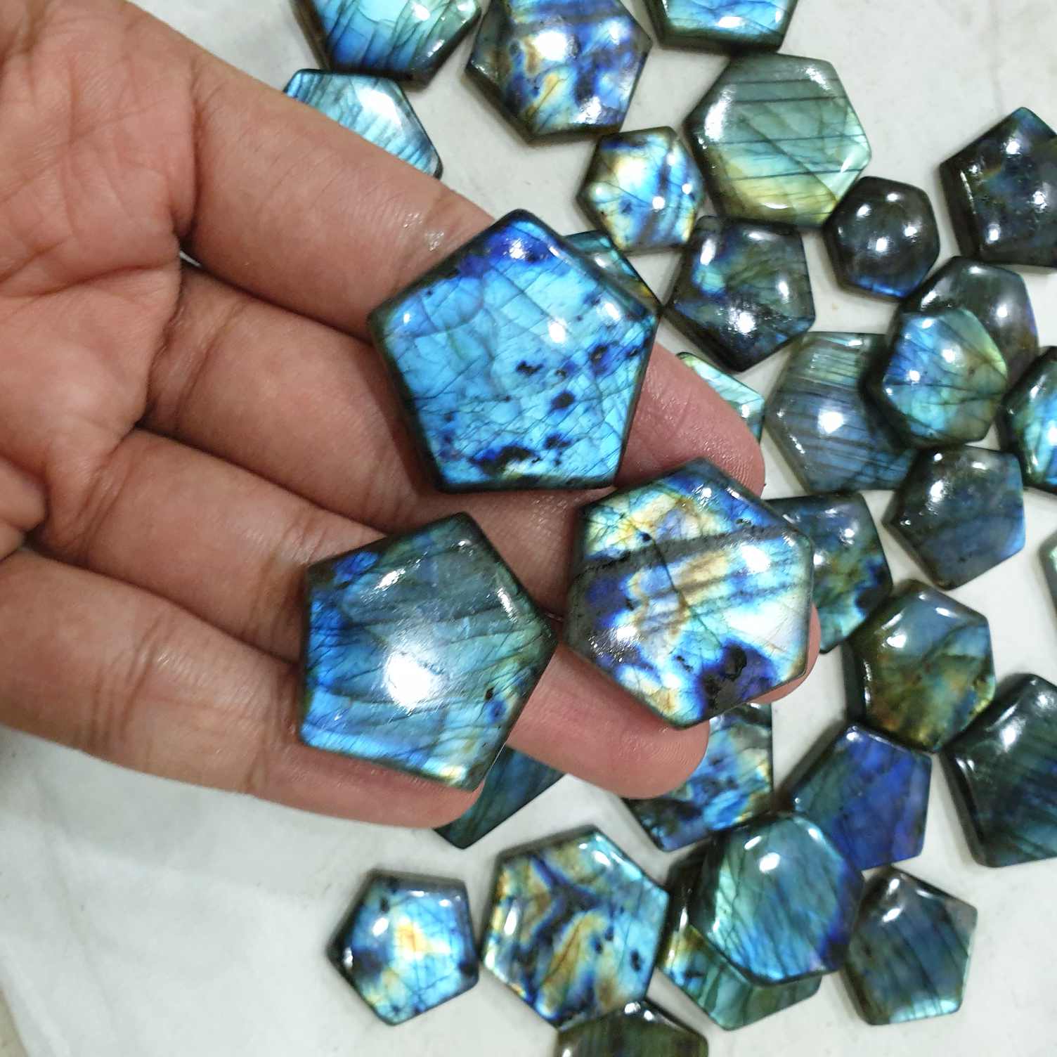 5 Pcs Star Natural Labradorites Flat Backs BIG SIZE Brilliant Hue - The LabradoriteKing