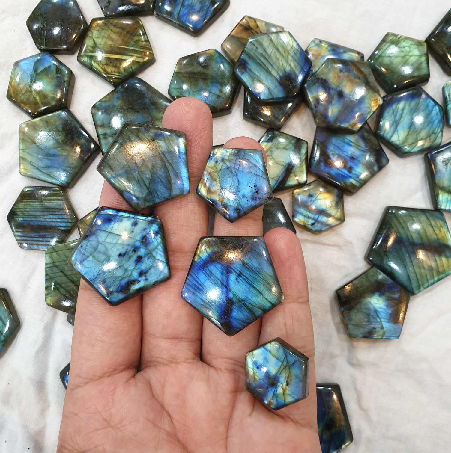 5 Pcs Star Natural Labradorites Flat Backs BIG SIZE Brilliant Hue - The LabradoriteKing