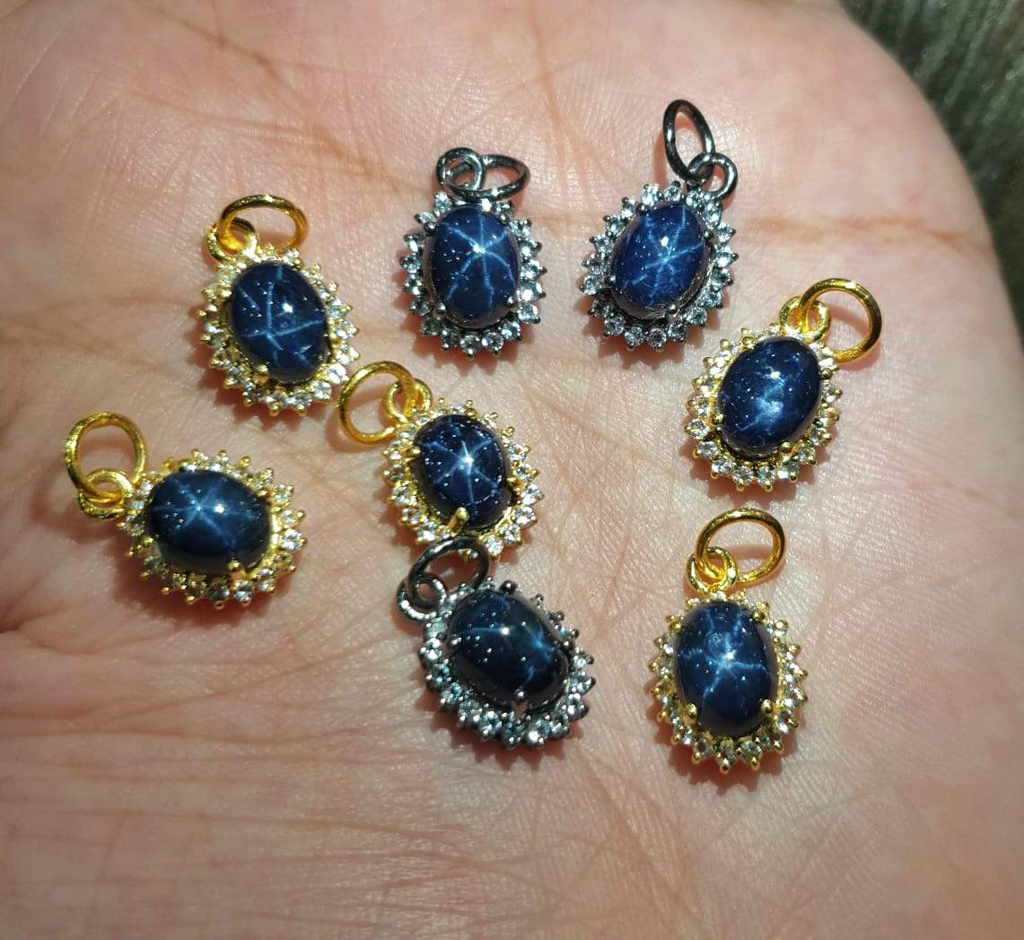 50%OFFđ„ Star Sapphire Pendants | Natural Sapphire & White Topaz 14mm | 925 Sterling Silver - The LabradoriteKing