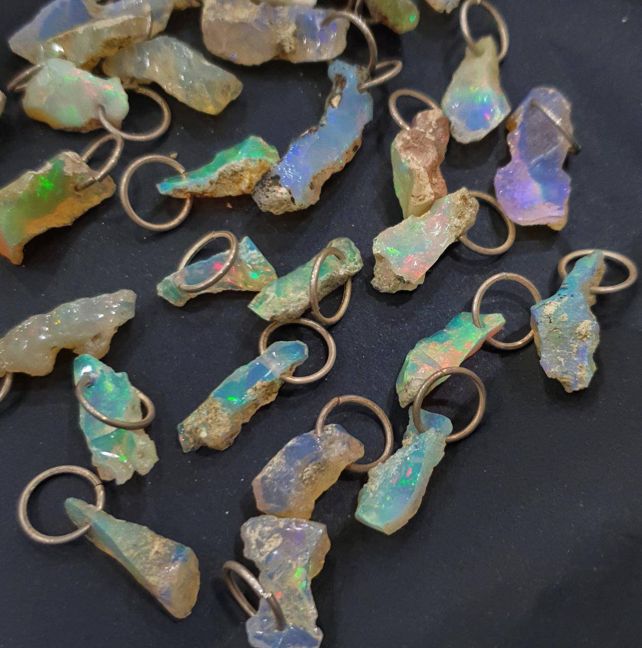 6 Pcs of Ethiopian Opal Raw Pendant | Sterling Silver 15-20mm - The LabradoriteKing