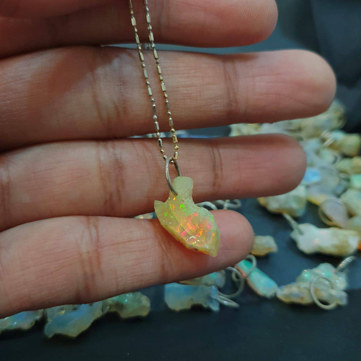 6 Pcs of Ethiopian Opal Raw Pendant | Sterling Silver 15-20mm - The LabradoriteKing