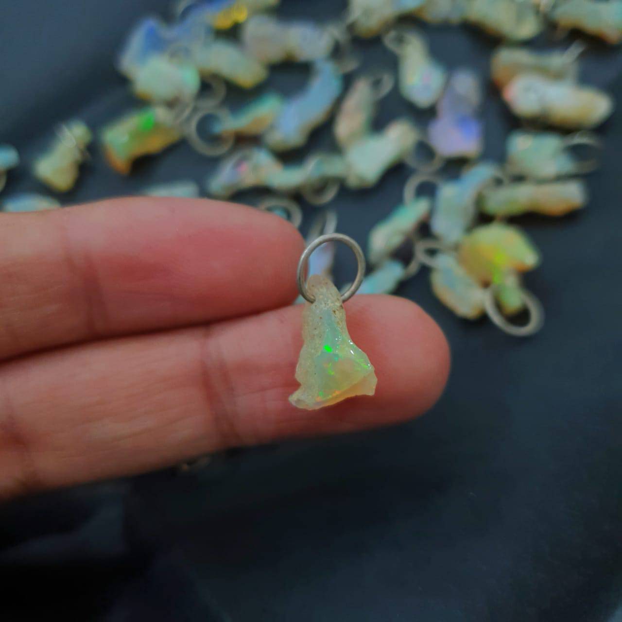 6 Pcs of Ethiopian Opal Raw Pendant | Sterling Silver 15-20mm - The LabradoriteKing