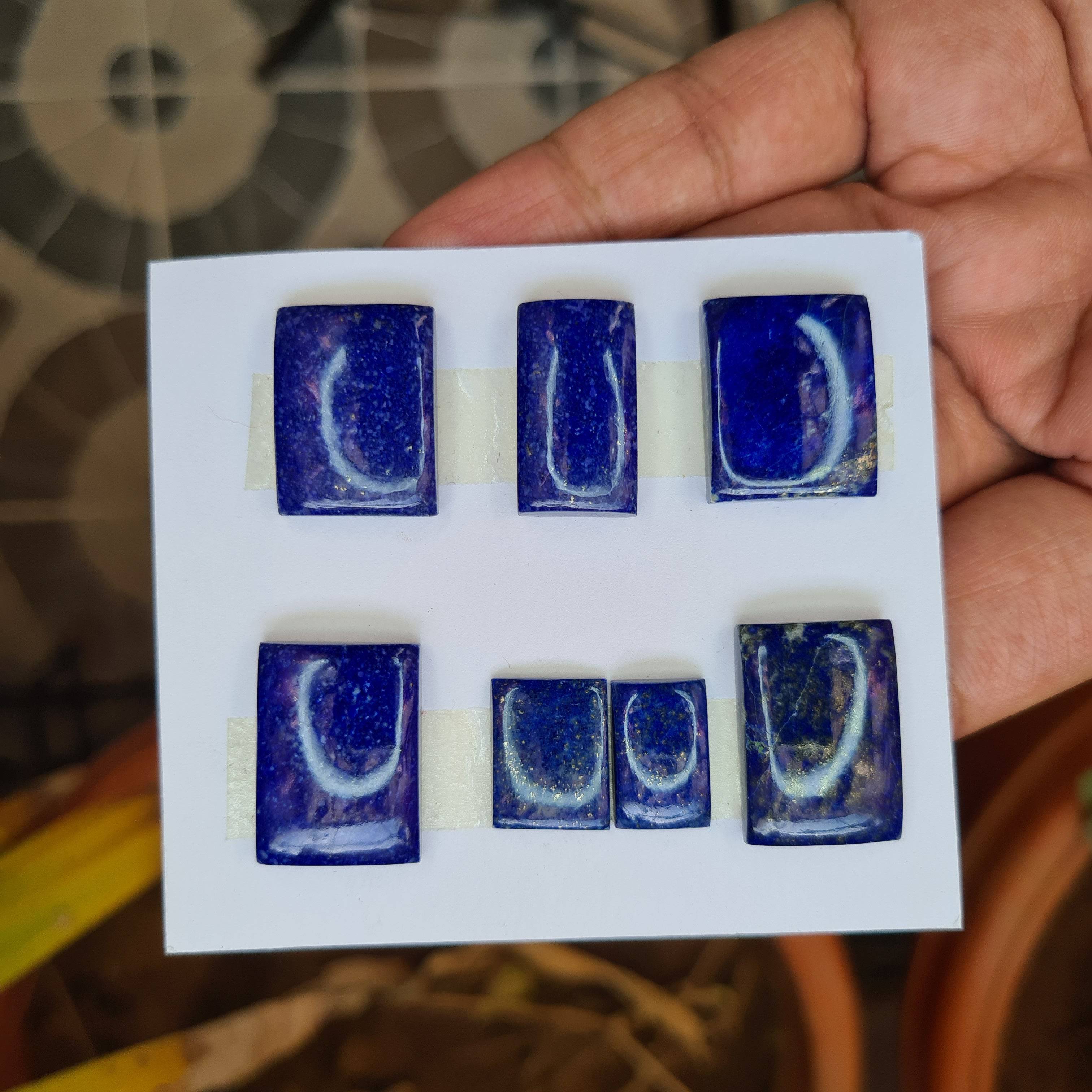7 Pcs Natural Lapis Lazuli Cabochon Flat Black Gemstones | Rectangle Shape, Sizes: 14-20mm - The LabradoriteKing