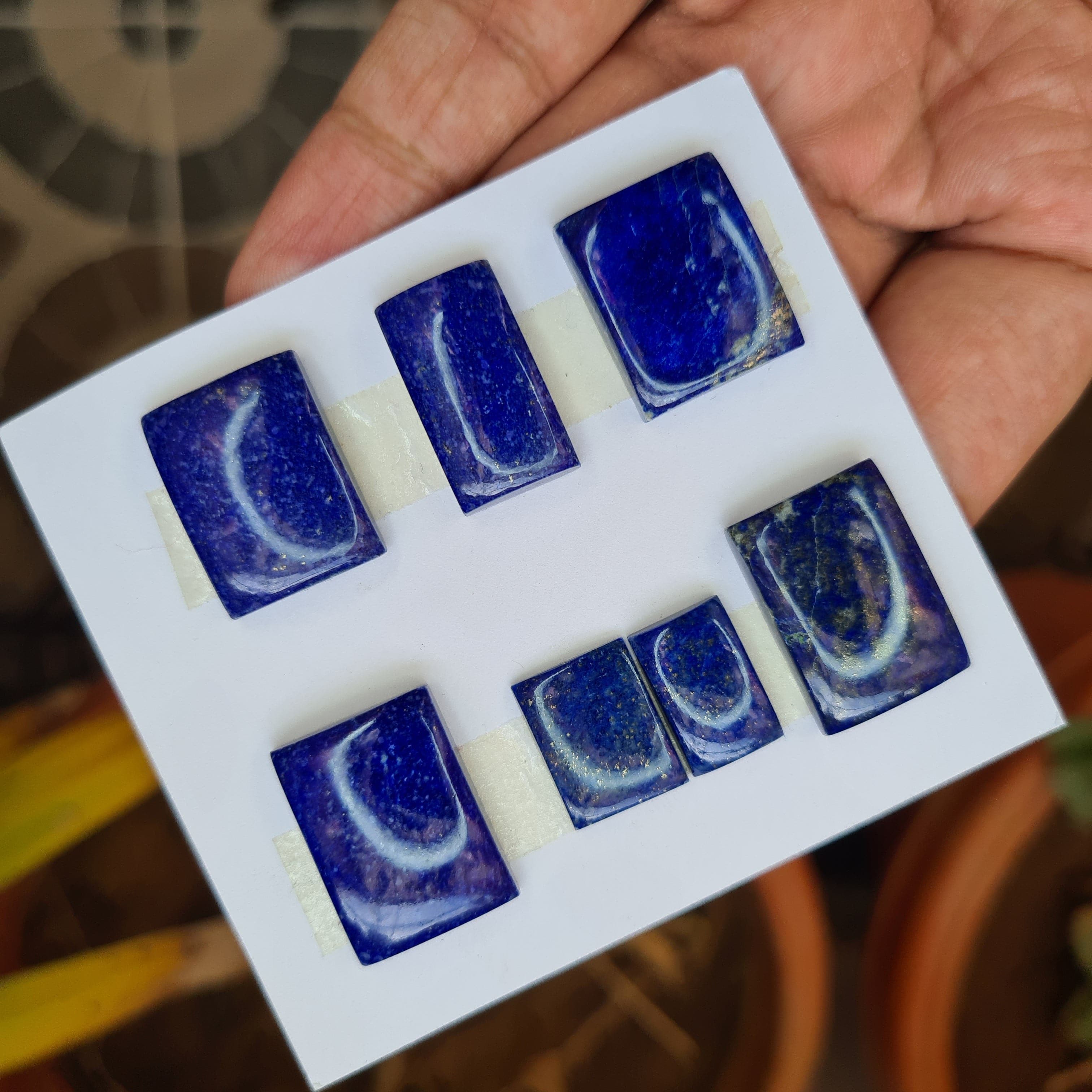 7 Pcs Natural Lapis Lazuli Cabochon Flat Black Gemstones | Rectangle Shape, Sizes: 14-20mm - The LabradoriteKing