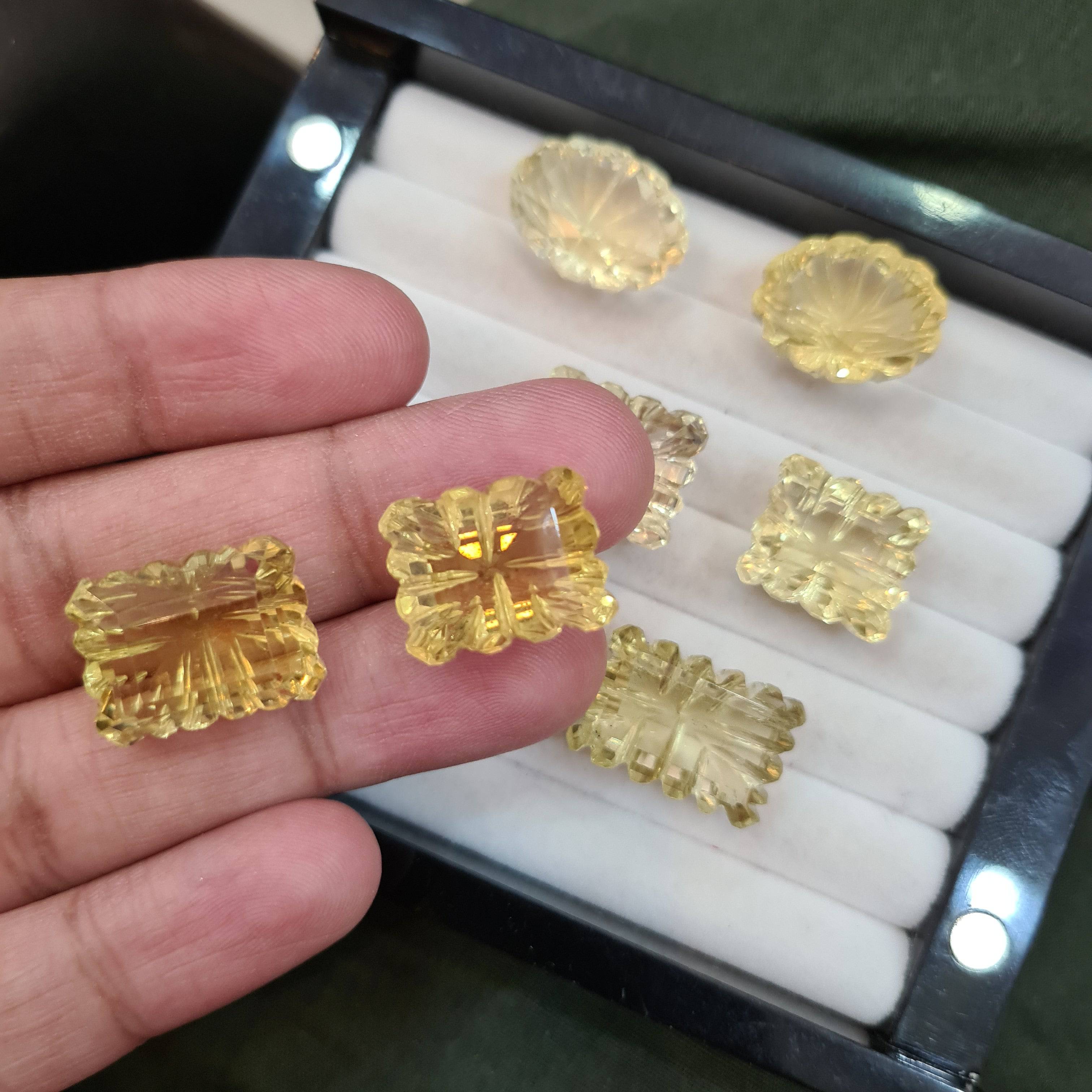 7 Pcs Natural Lemon Quartz Faceted Gemstone | Size: 18-21mm, Mix Shape | - The LabradoriteKing