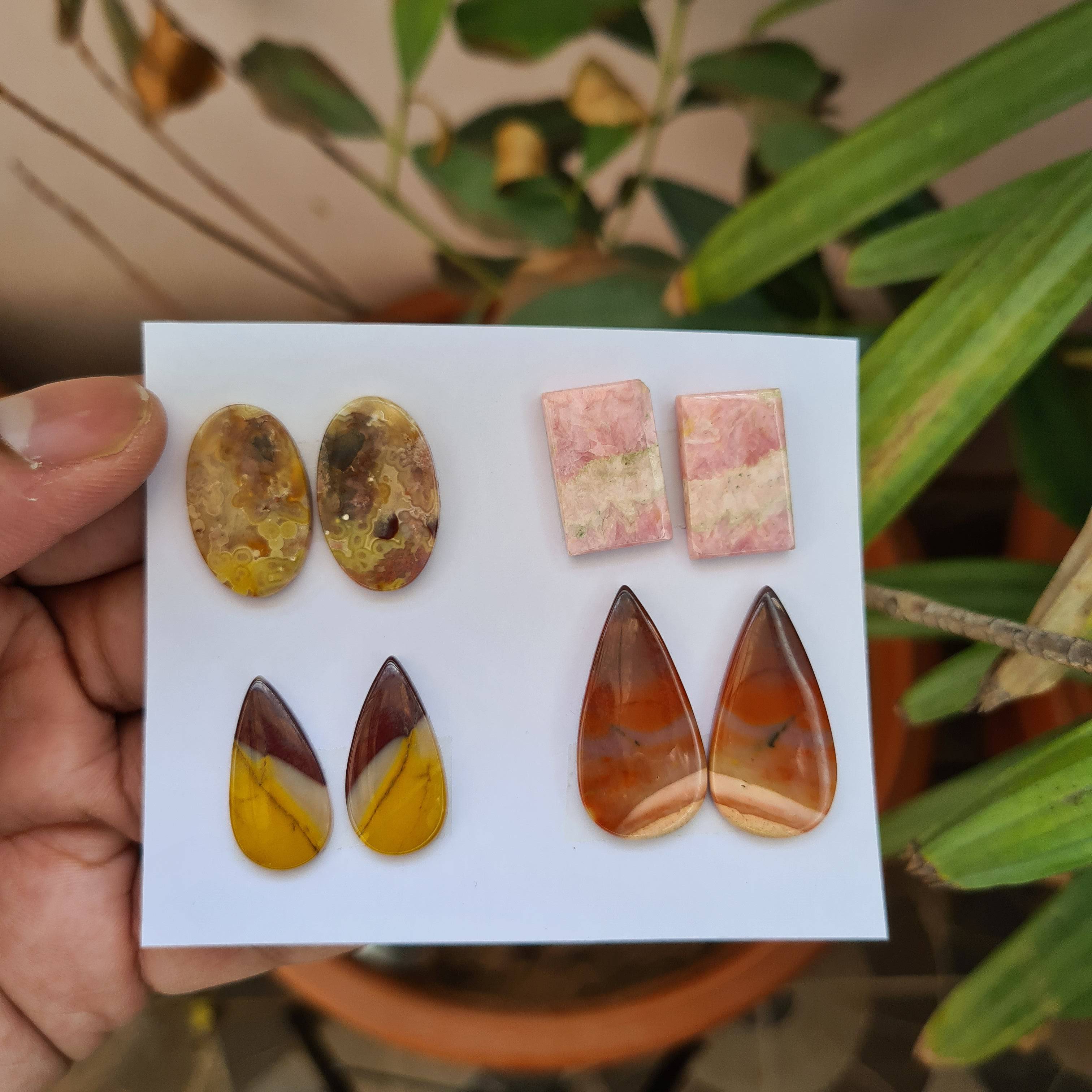 8 Pcs Pair Natural Jasper And Moonstone Cabochon Gemstones | Mix Shape, 20-30mm Size, - The LabradoriteKing