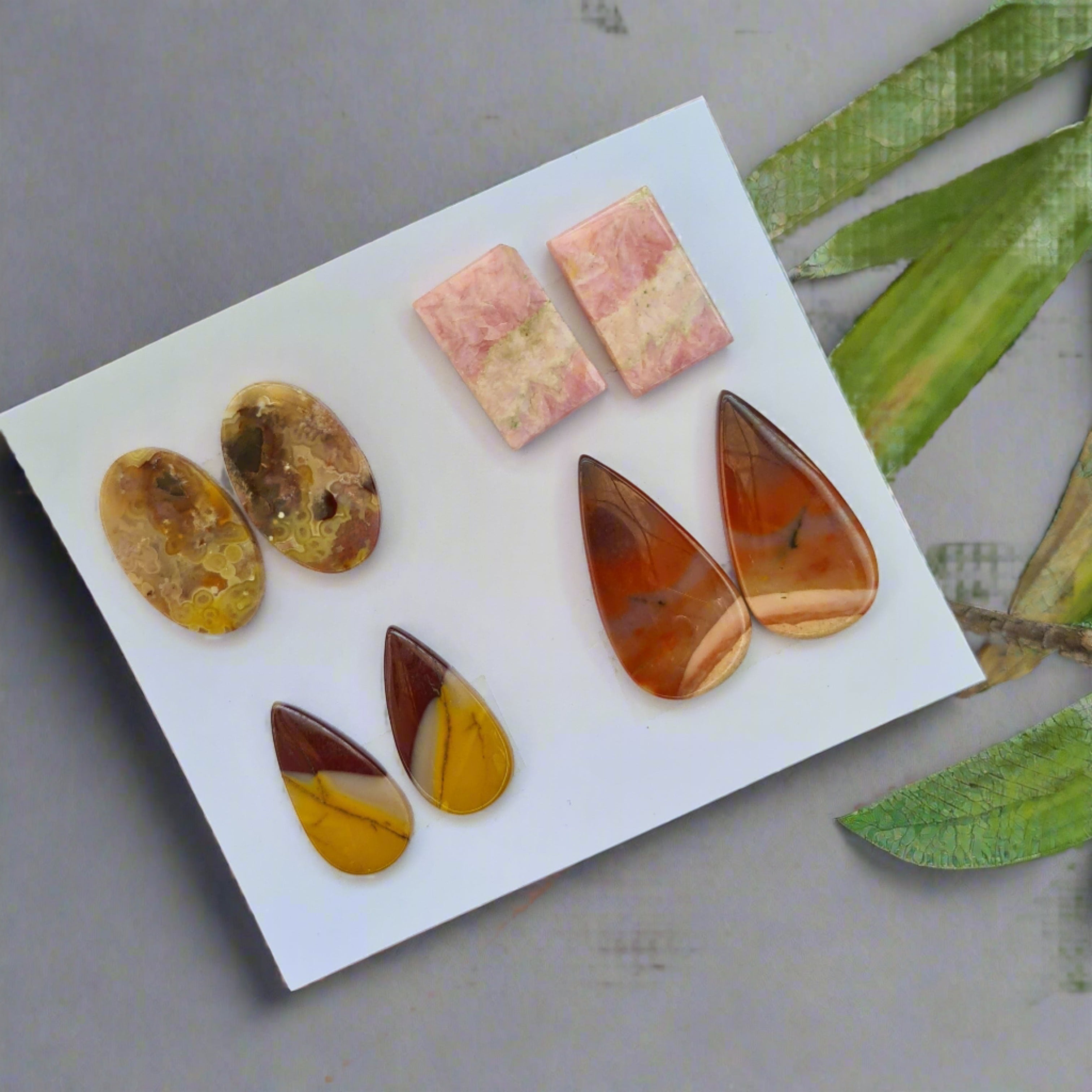 8 Pcs Pair Natural Jasper And Moonstone Cabochon Gemstones | Mix Shape, 20-30mm Size, - The LabradoriteKing