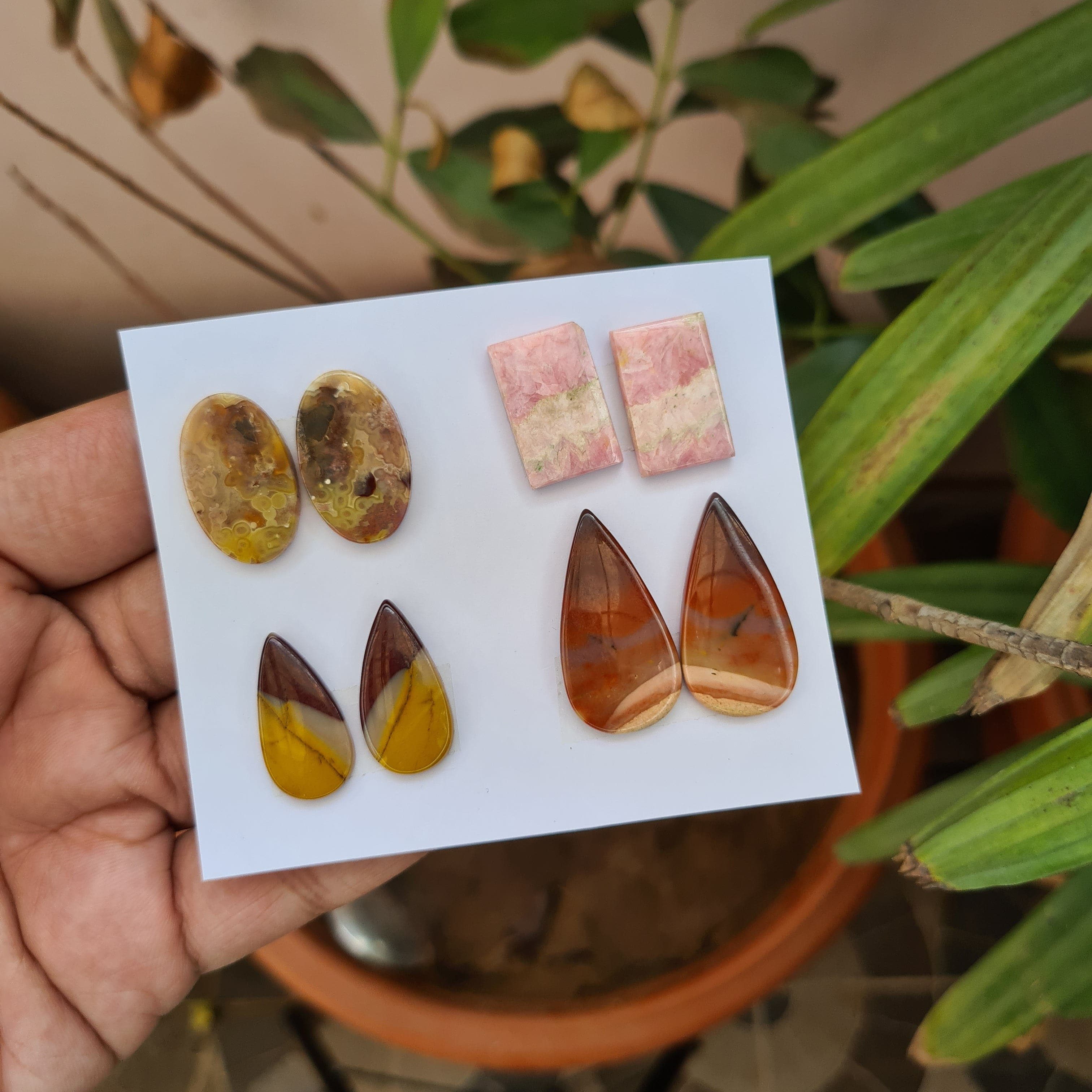 8 Pcs Pair Natural Jasper And Moonstone Cabochon Gemstones | Mix Shape, 20-30mm Size, - The LabradoriteKing