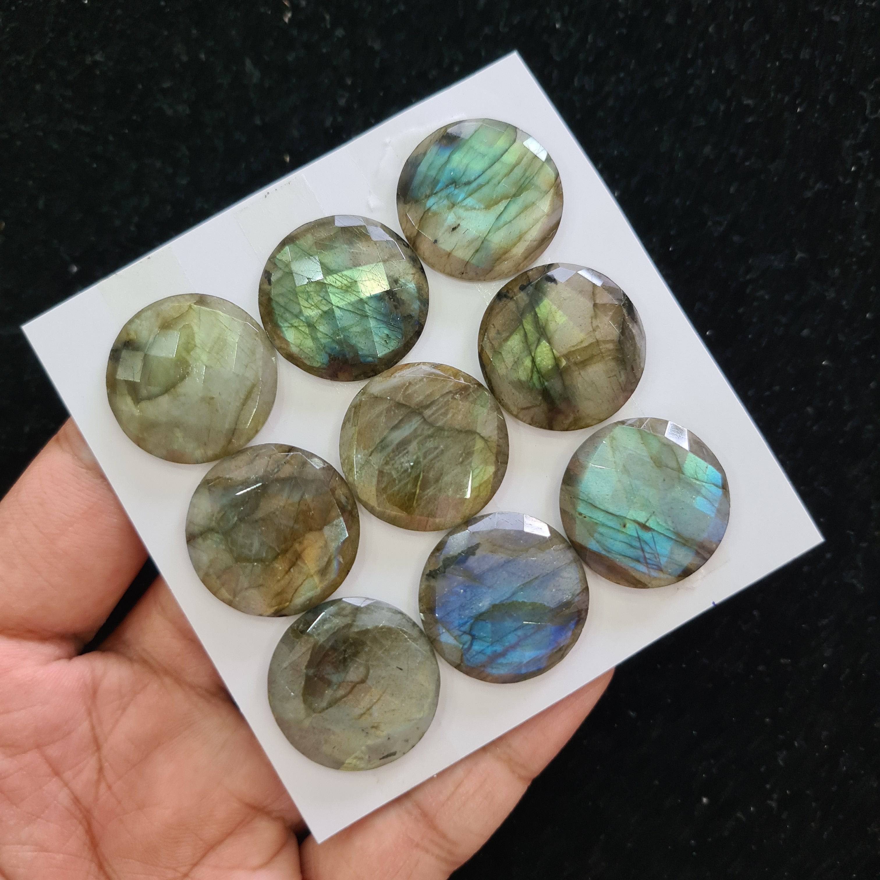 9 Pcs Natural Labradorite Rosecut Gemstones | Round Shape, 25mm Size, - The LabradoriteKing