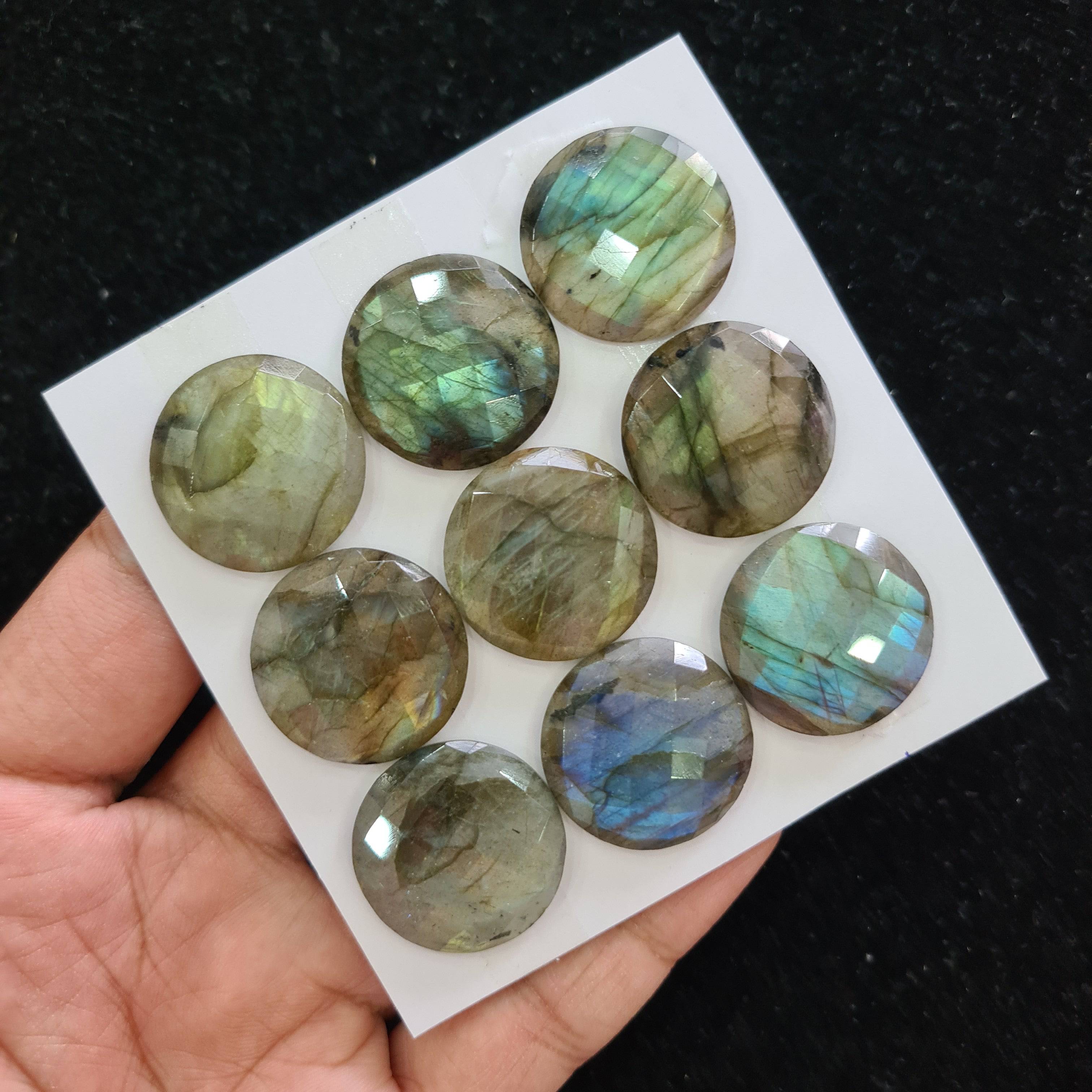 9 Pcs Natural Labradorite Rosecut Gemstones | Round Shape, 25mm Size, - The LabradoriteKing