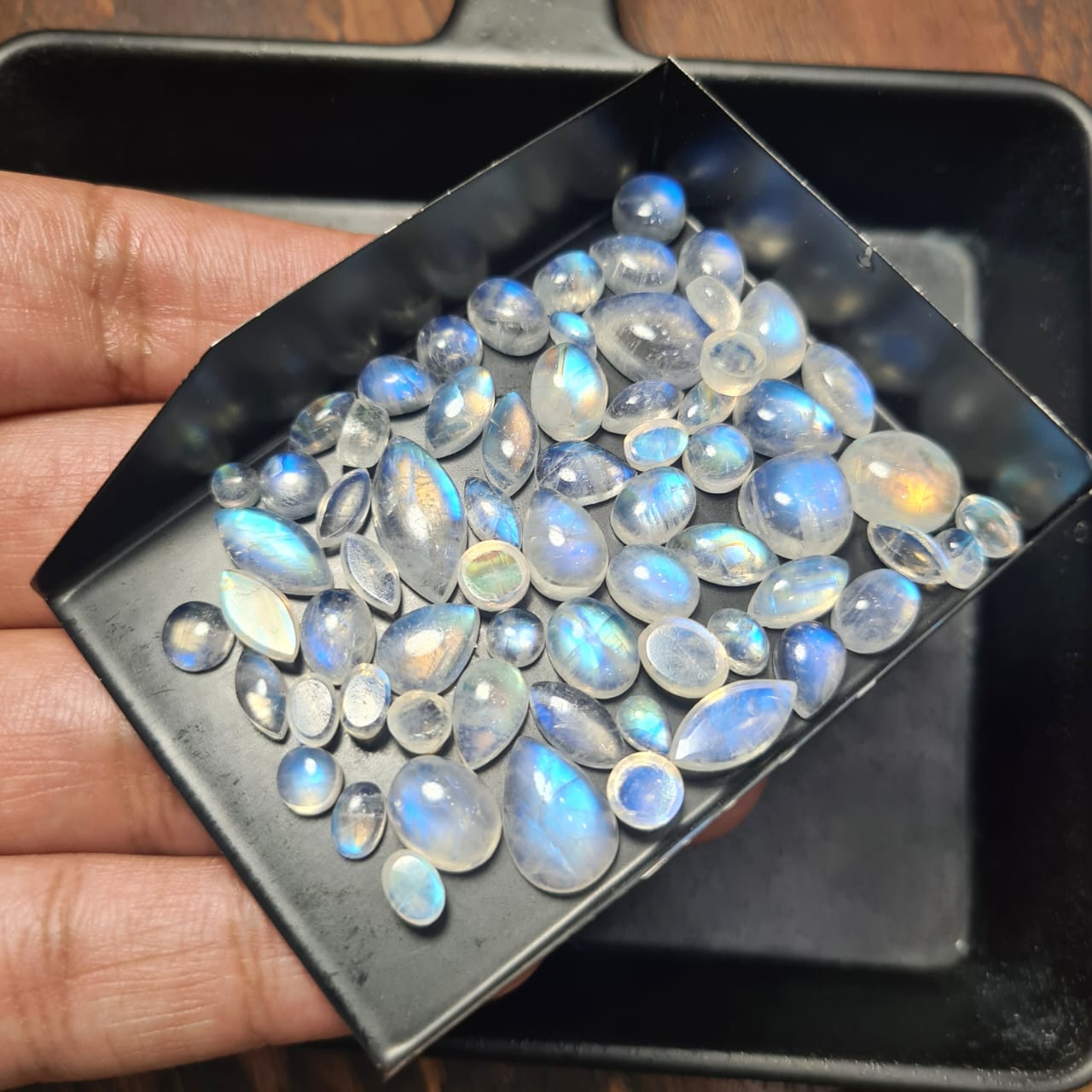 100 Carats of Rainbow Moonstone Cabs | 6-12mm - The LabradoriteKing