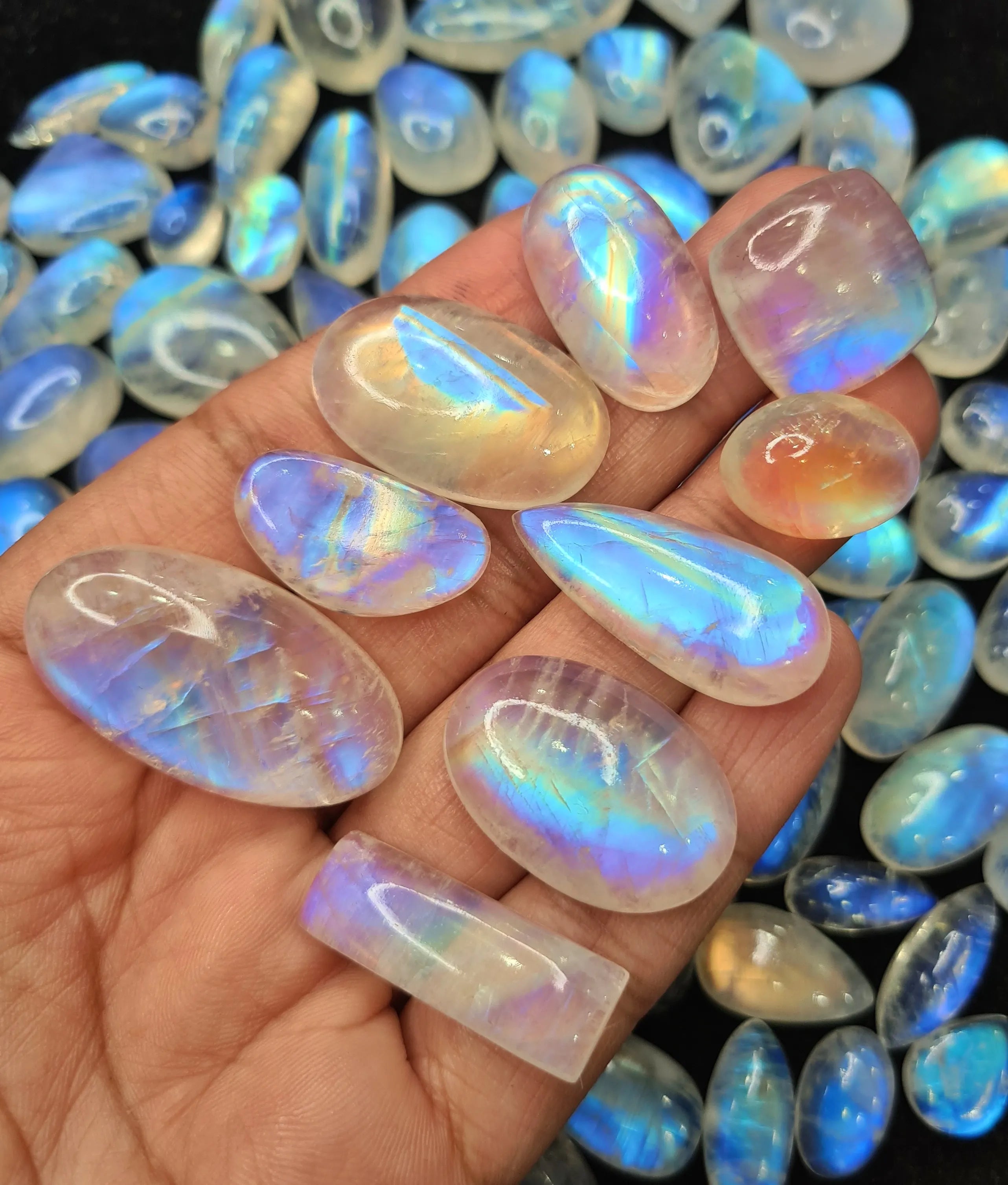 2 Pcs Rainbow moonstone Random pick 16-25mm Cabochon - The LabradoriteKing