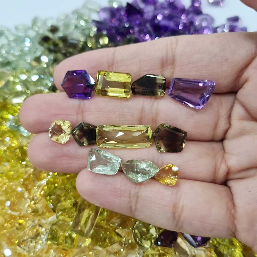 Fancy Cut Gemstones Mix | Amethyst, Prasiolite, Citrine, Bicolour Quartz, Lemon Quartz - The LabradoriteKing
